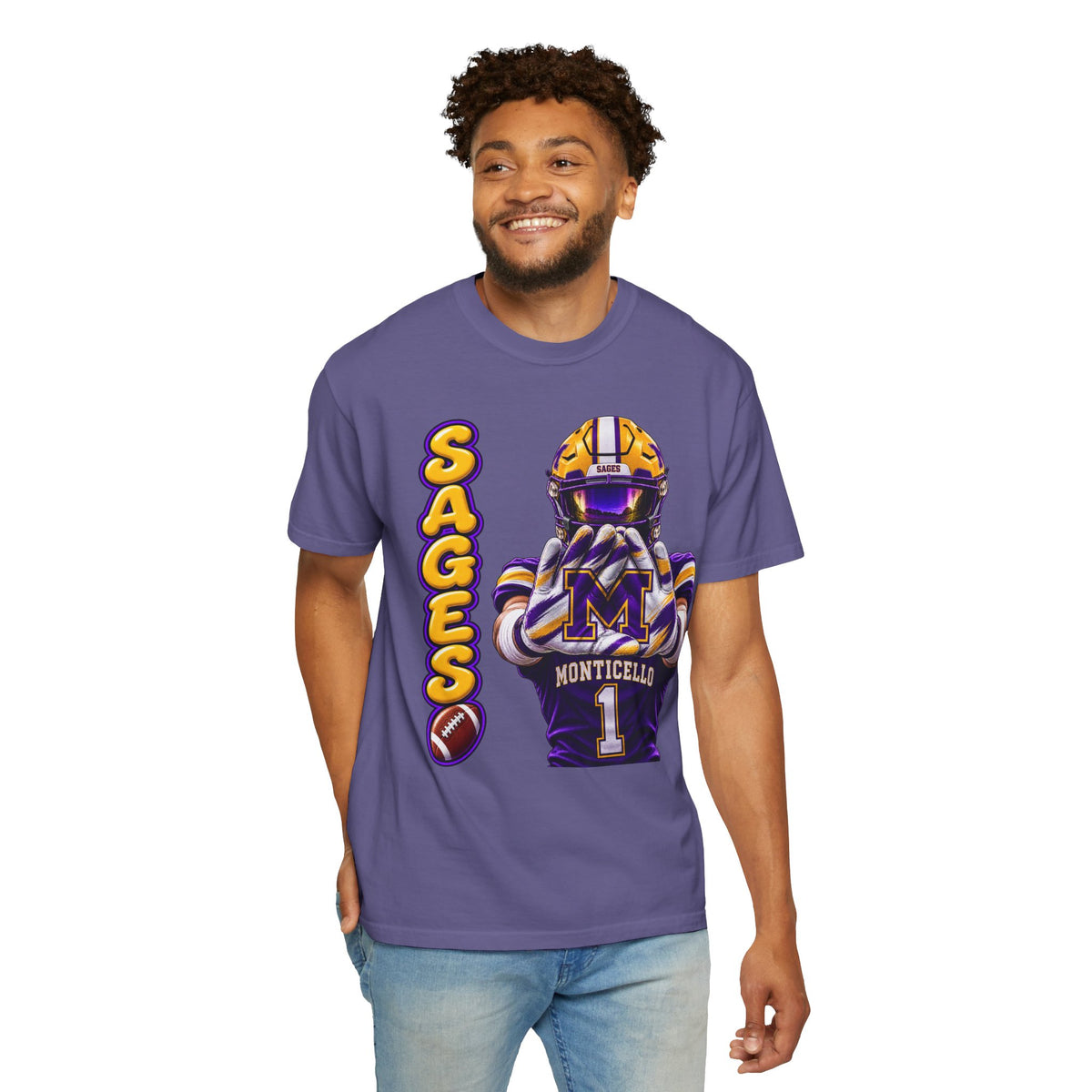 Monticello Sages Football Player Graphic T-Shirt