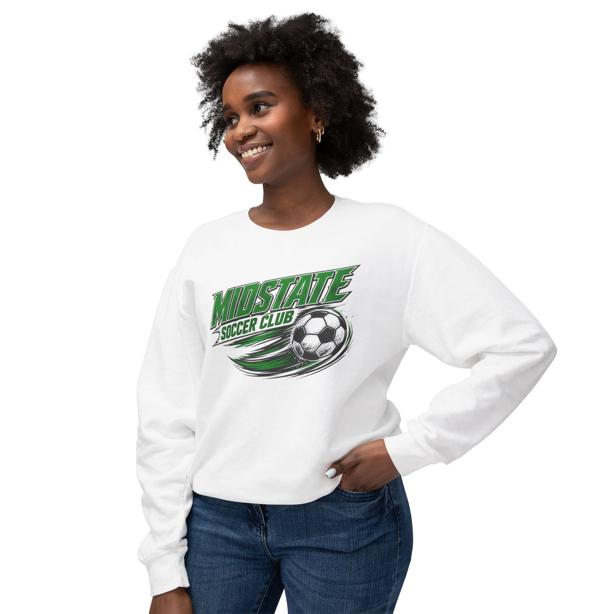 MidState Soccer Club Crewneck Sweatshirt — Vintage Green Soccer Ball Design