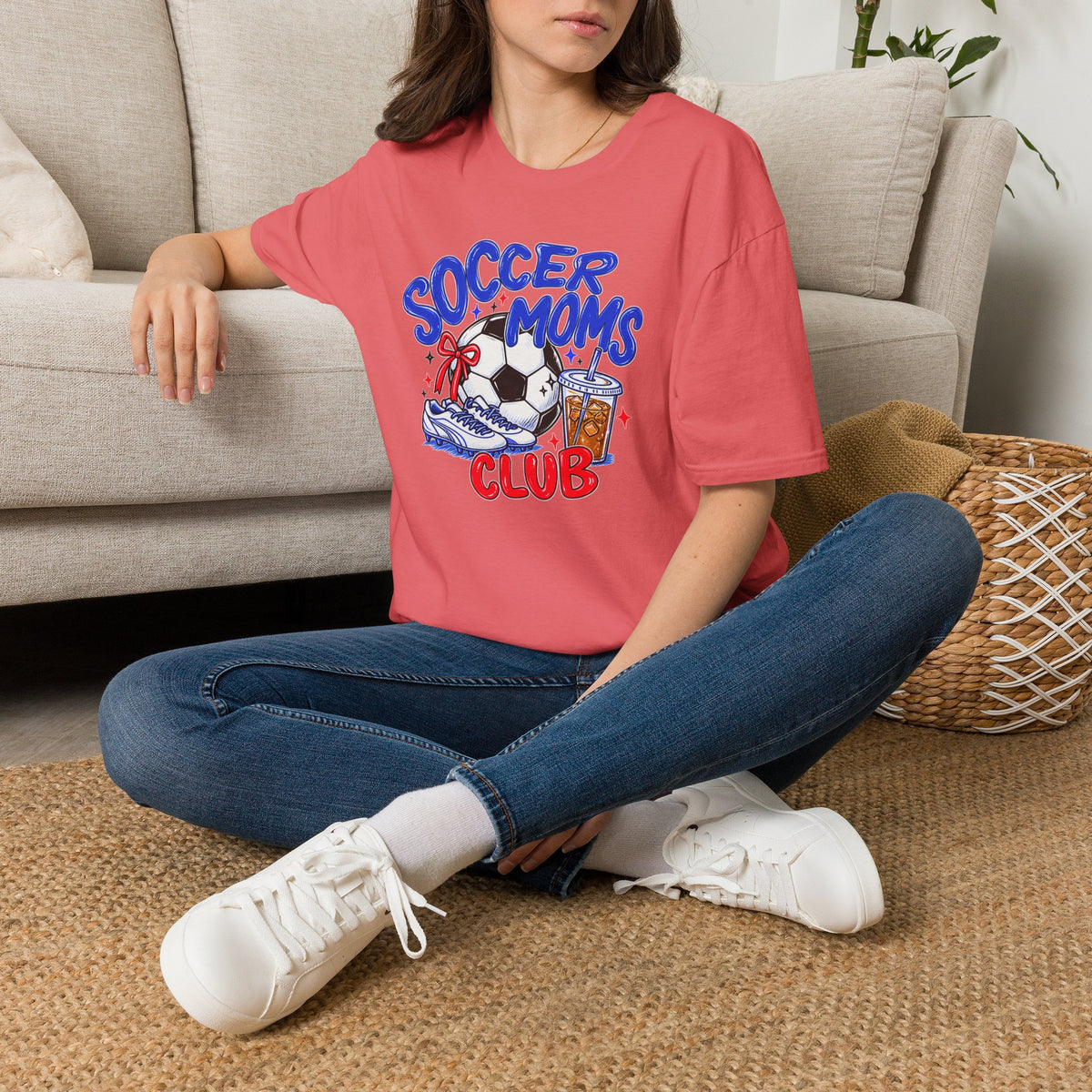 Soccer Moms Tee — 'Soccer Moms Club' Graphic T-Shirt with Ball, Cleats & Drink
