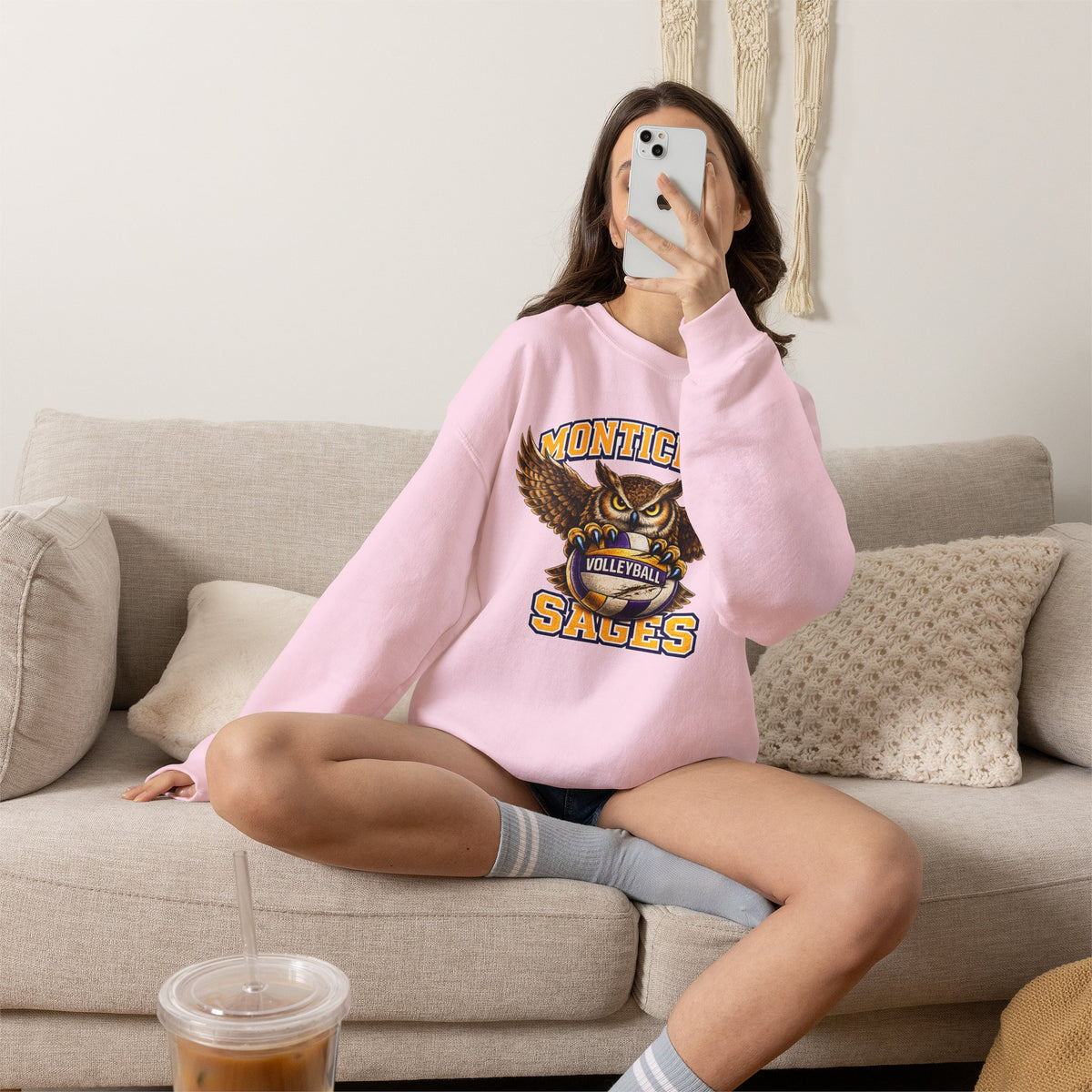 Monticello Sages Volleyball Crewneck Sweatshirt - Owl Wingspread Logo