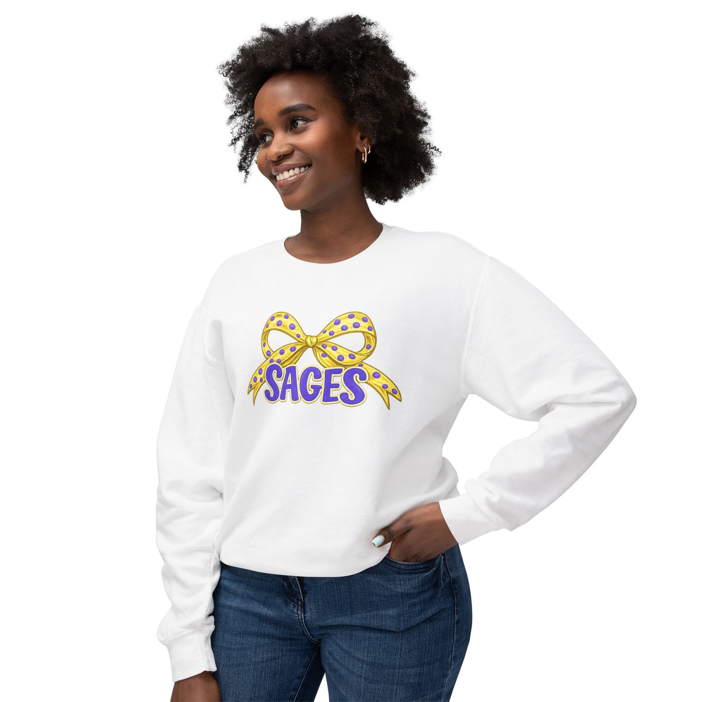 Sages Crewneck Sweatshirt — Yellow Polka Dot Bow Graphic