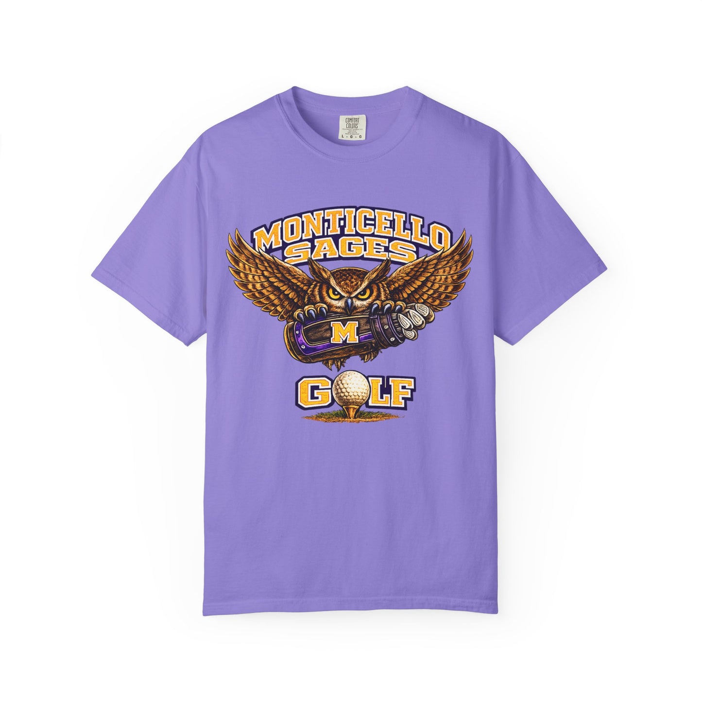 Monticello Sages Golf T-Shirt — Vintage Owl & Wings Team Tee