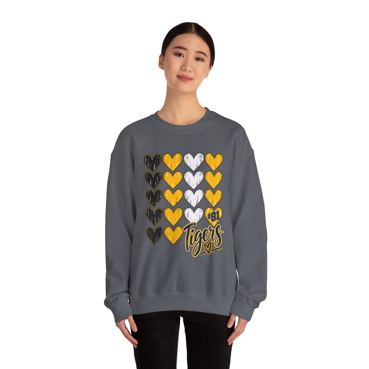 Tigers Heart Crewneck Sweatshirt — Black & Gold School Spirit