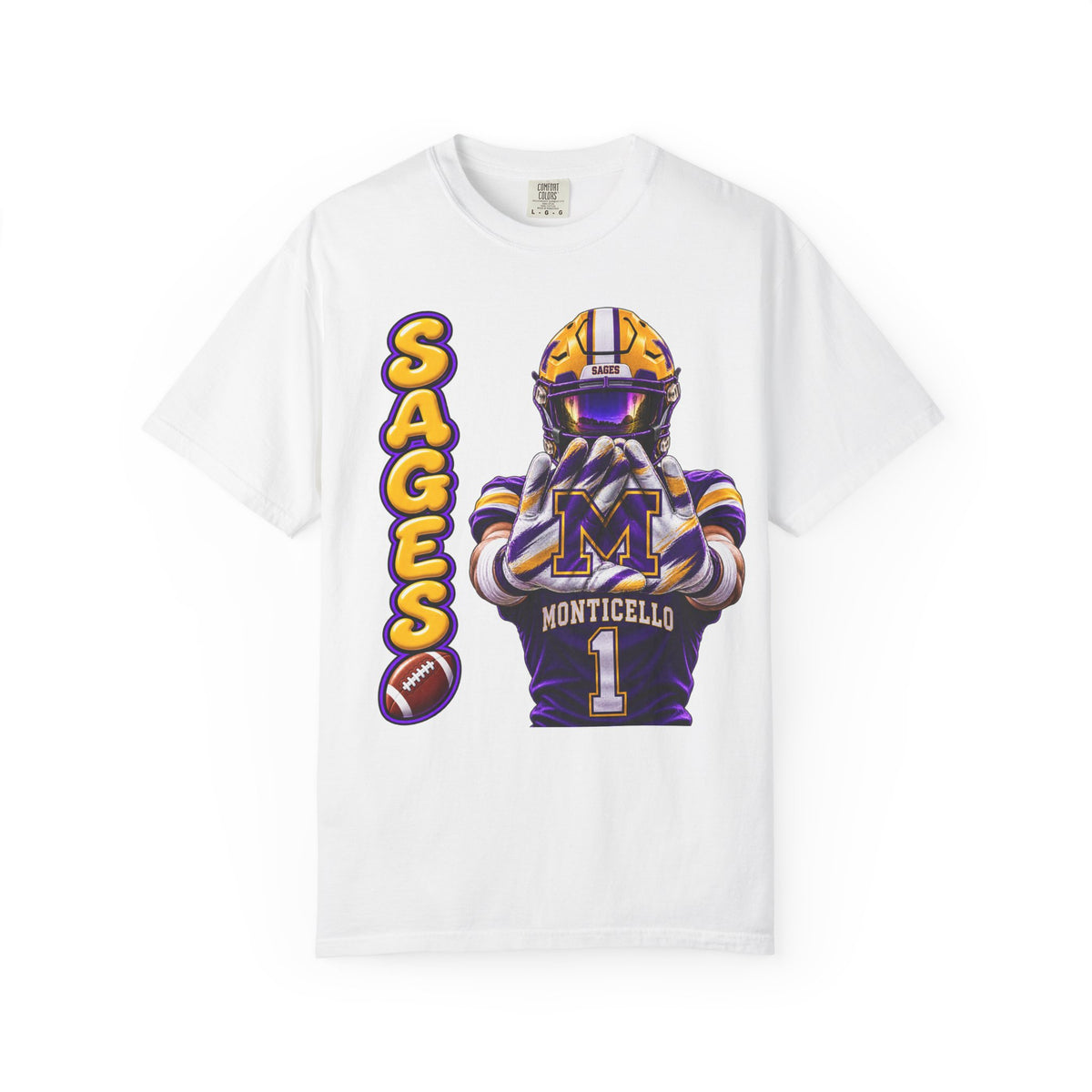 Monticello Sages Football Player Graphic T-Shirt