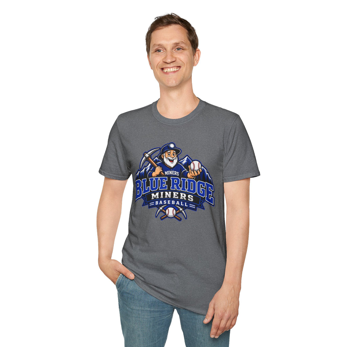 Blue Ridge Miners Mascot and Logo T‑Shirt — Unisex Softstyle Tee