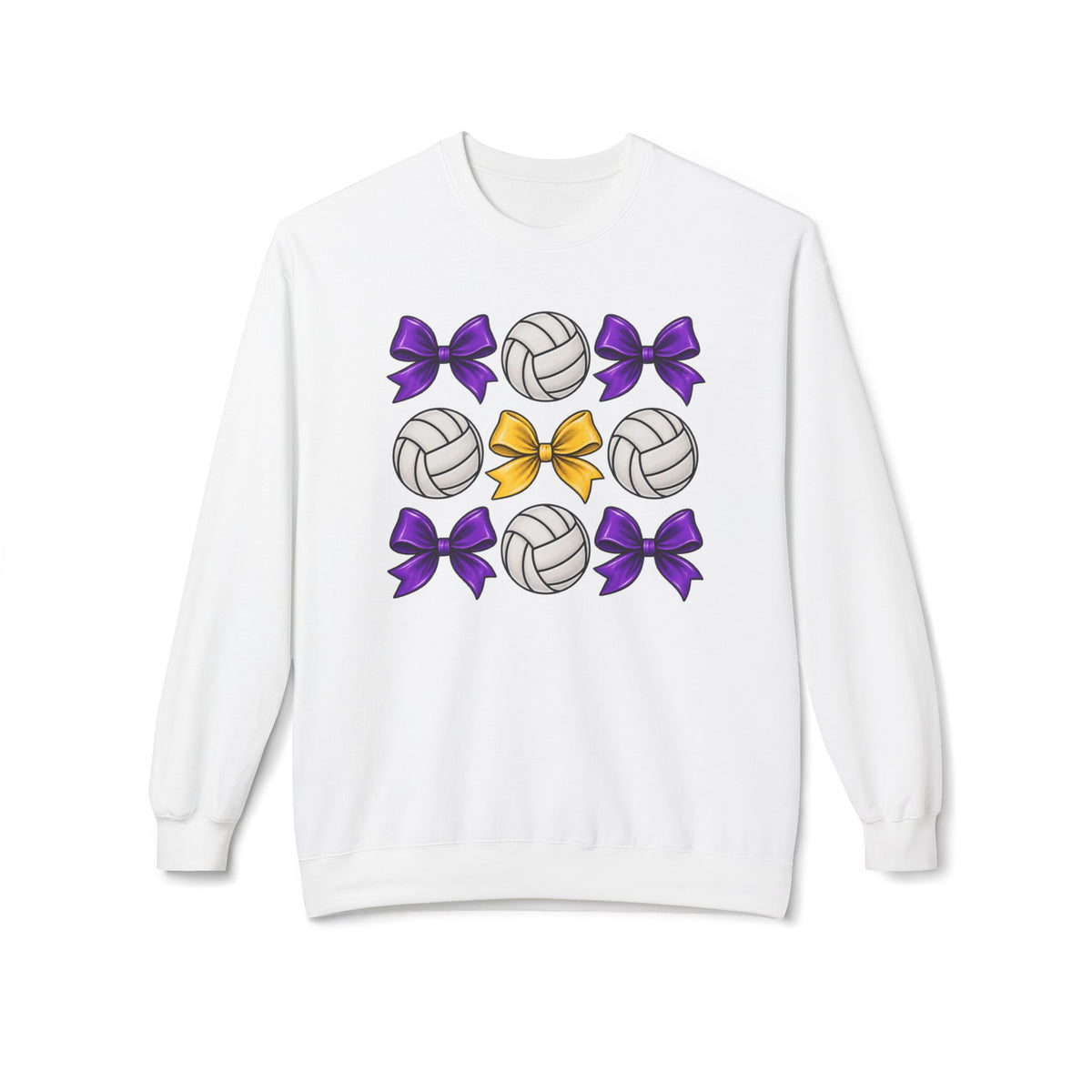 Volleyball & Bows Crewneck Sweatshirt — Purple & Gold Cheer Team Design