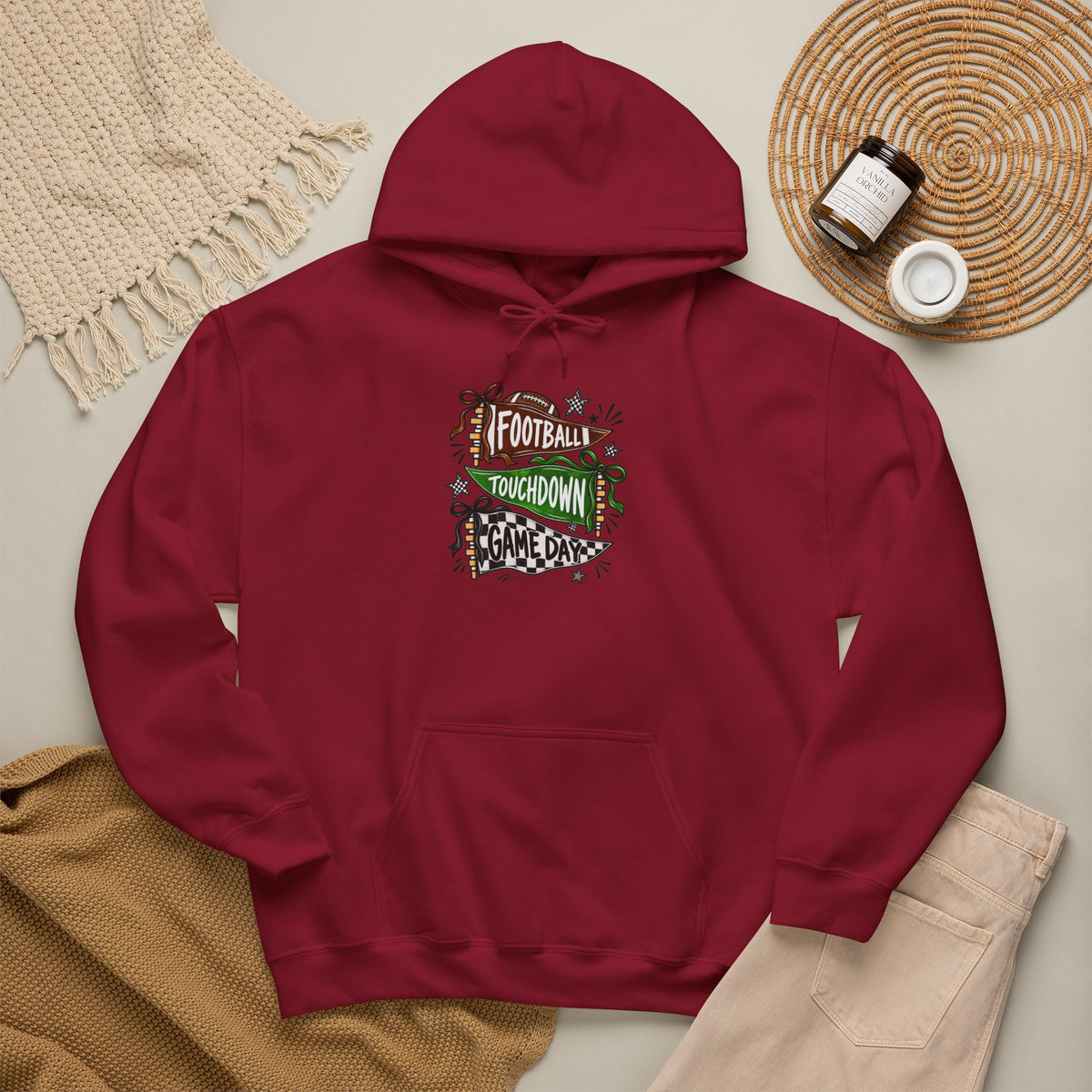 Football Touchdown Game Day Hoodie - Retro Grunge Sports Sweatshirt