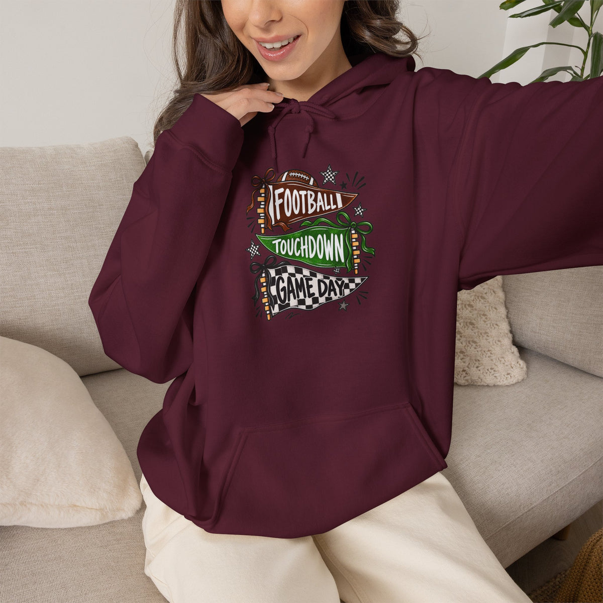Football Touchdown Game Day Hoodie - Retro Grunge Sports Sweatshirt