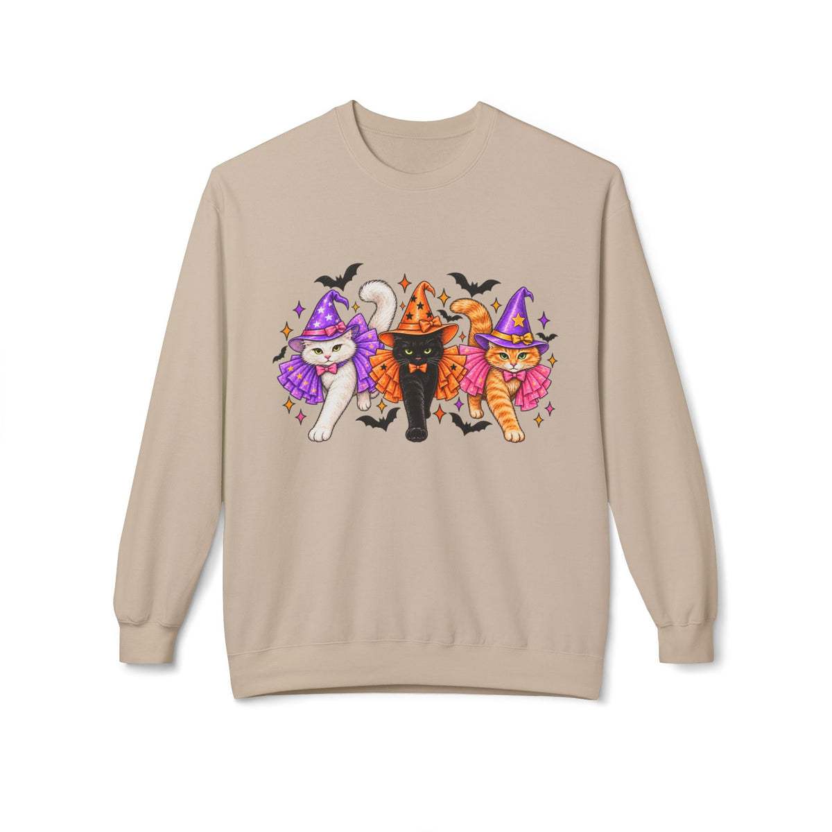 Halloween Cats Crewneck Sweatshirt — Cute Witch Cat Trio Graphic