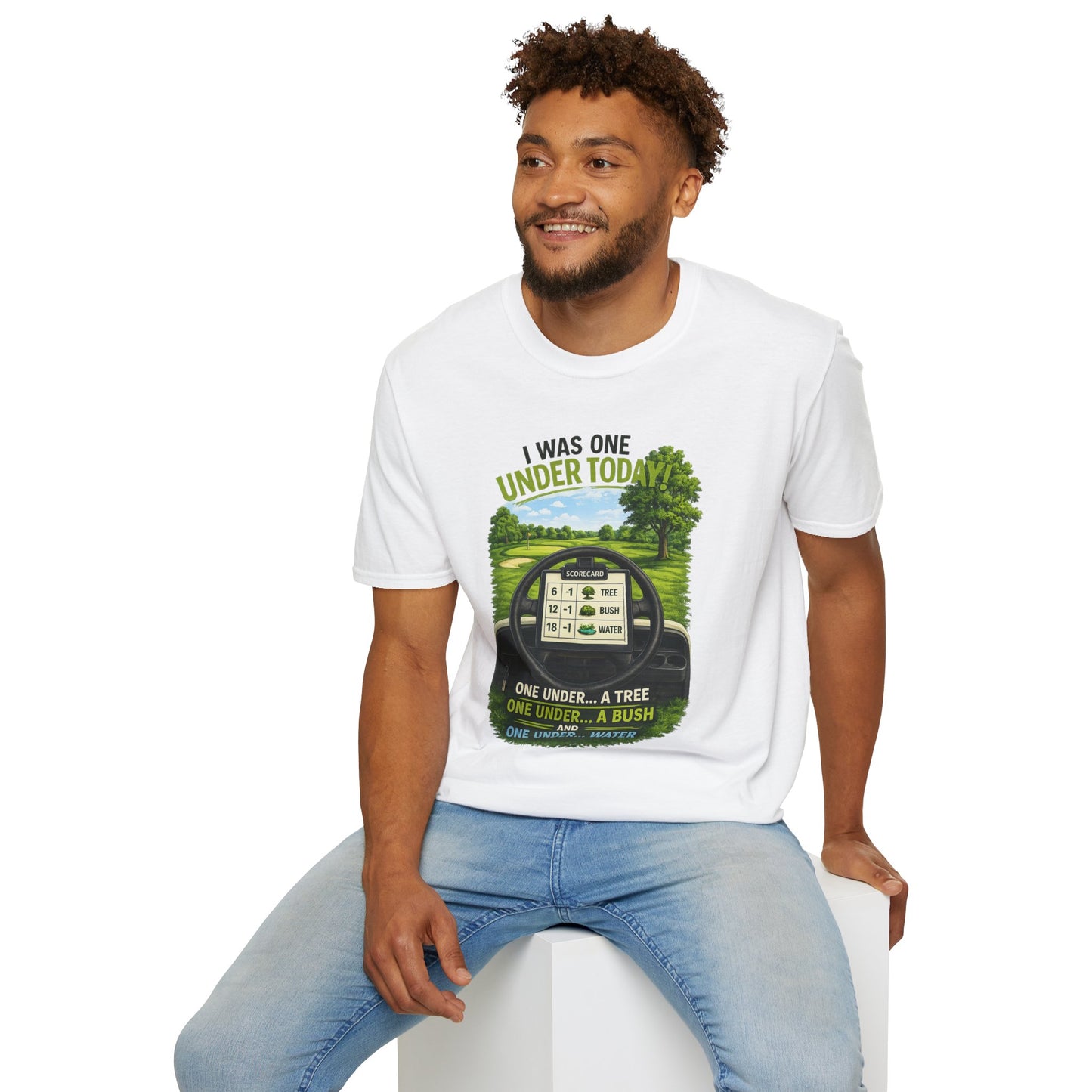 Golf T-Shirt — "I Was One Under Today" REALISTIC VIEW - Funny Scorecard Design