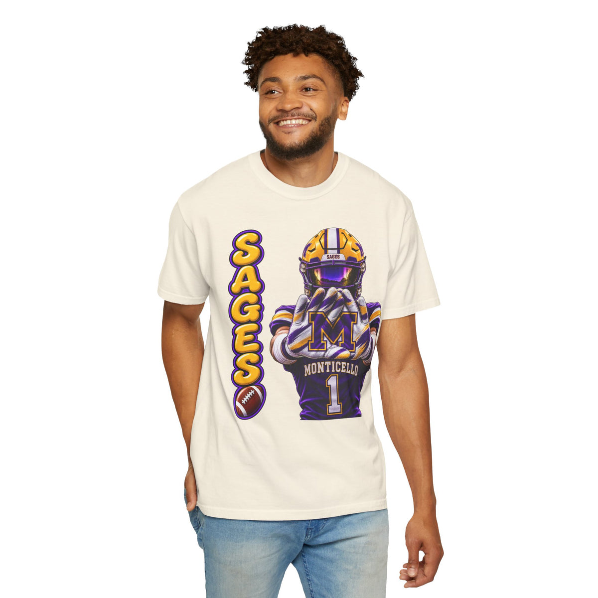 Monticello Sages Football Player Graphic T-Shirt