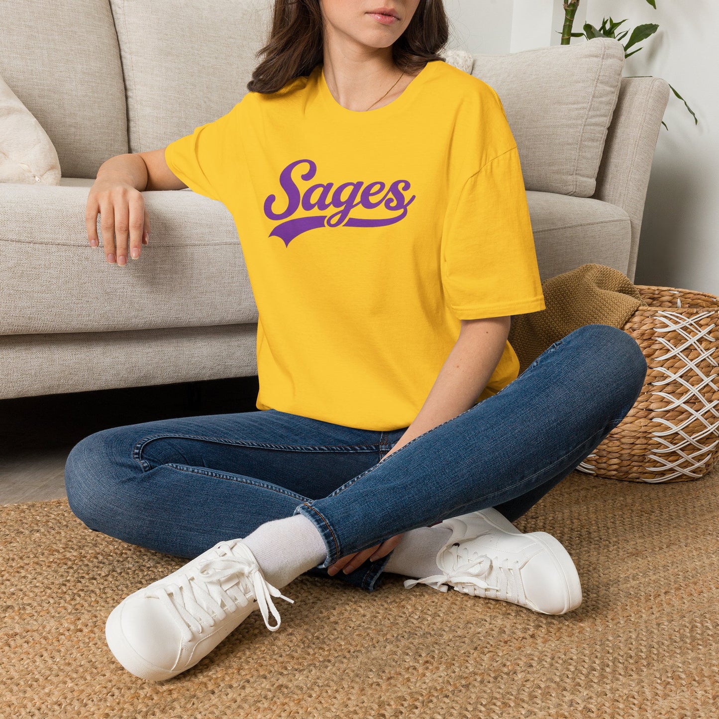 Sages Script T‑Shirt — Vintage Purple Team Logo Tee
