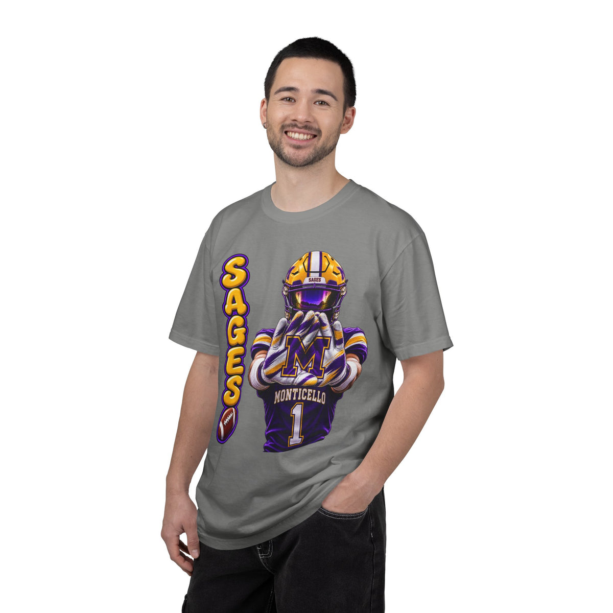Monticello Sages Football Player Graphic T-Shirt