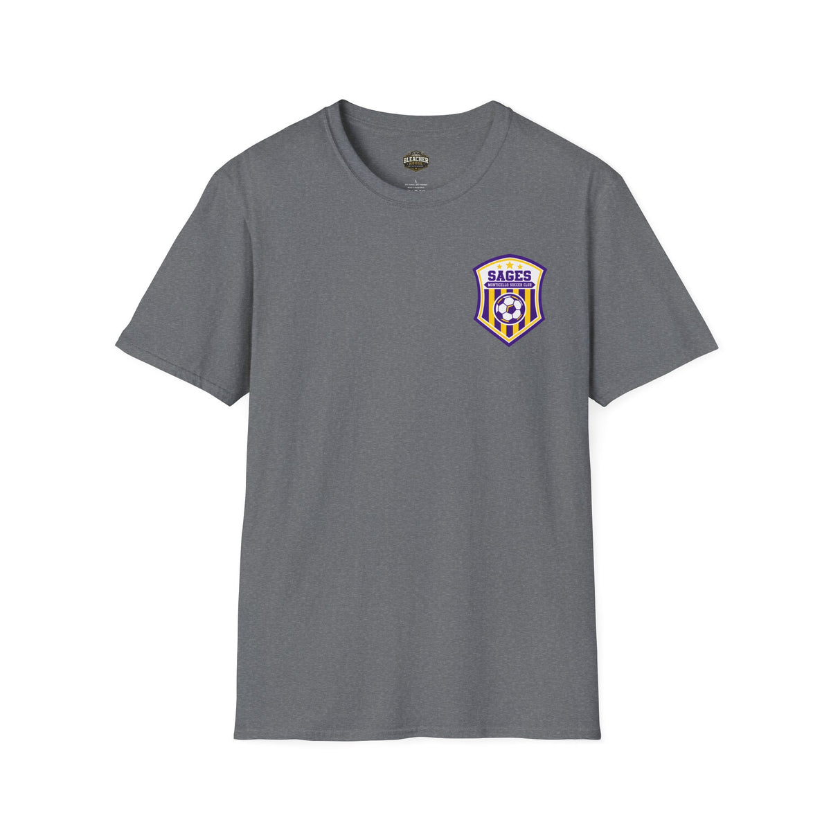 Monticello Soccer Club Graphic Goal T Shirt - Crest on Front, Graphic Soccer Goal On Back