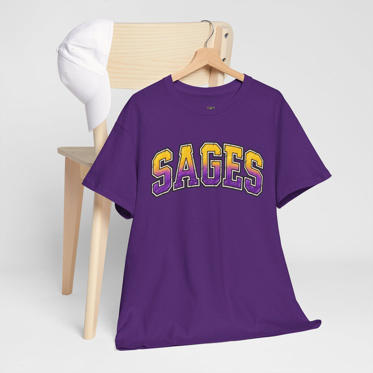 Sages Graphic T-Shirt — Collegiate Purple & Gold Lettering Tee