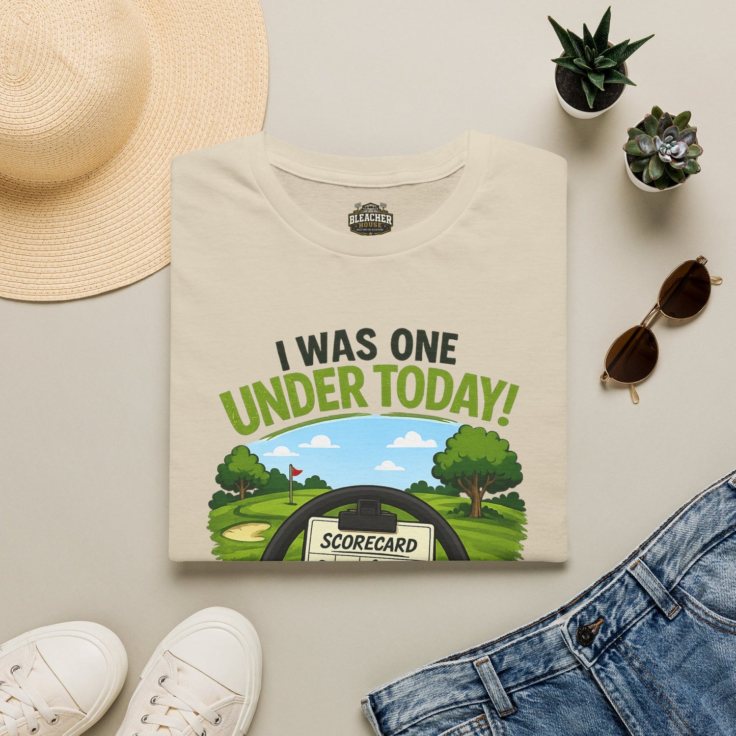 Golf T-Shirt — "I Was One Under Today!" ANIMATED VERSION - Scorecard Golf Humor Shirt