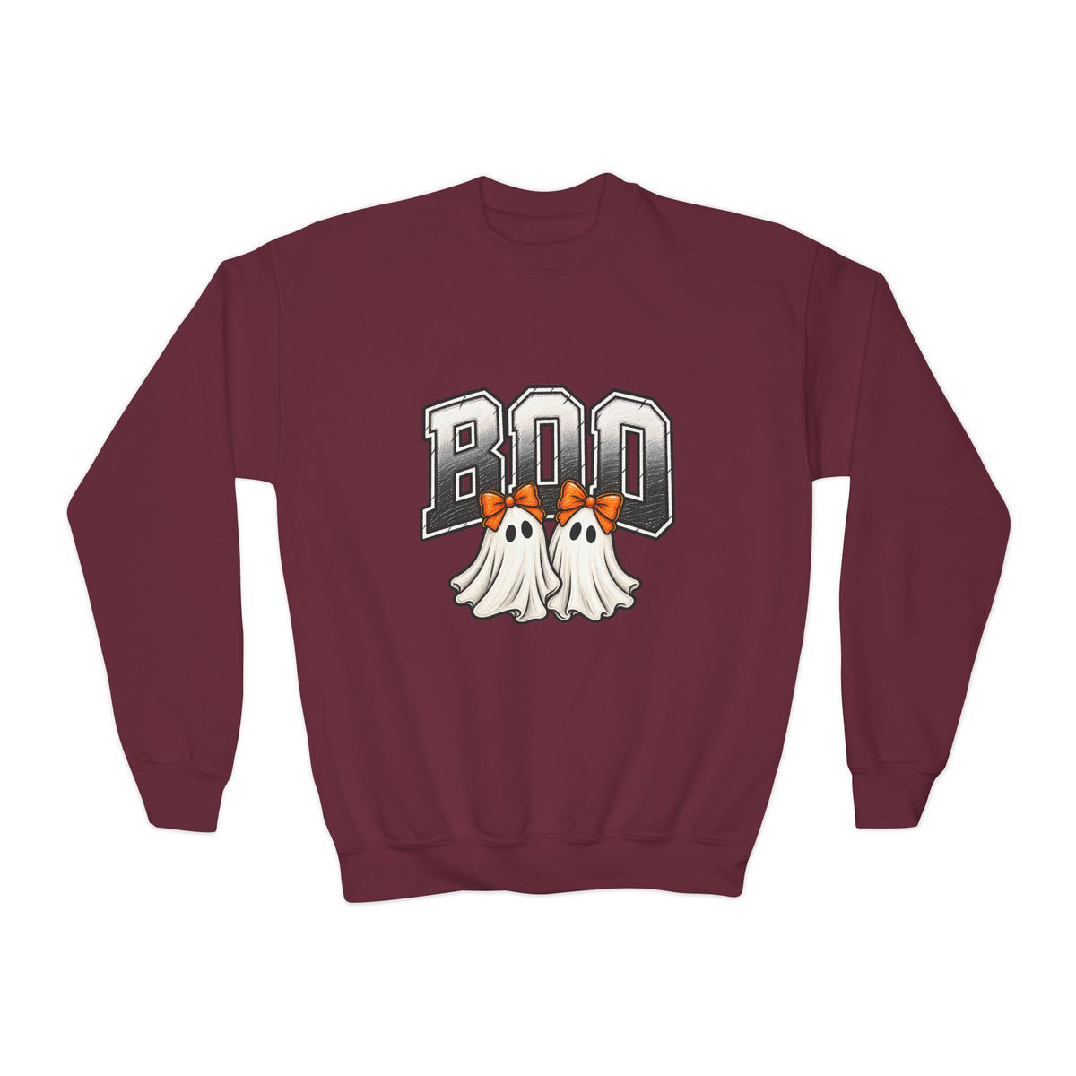 Youth Crewneck Sweatshirt — 'BOO' Ghost Trio Halloween Pullover