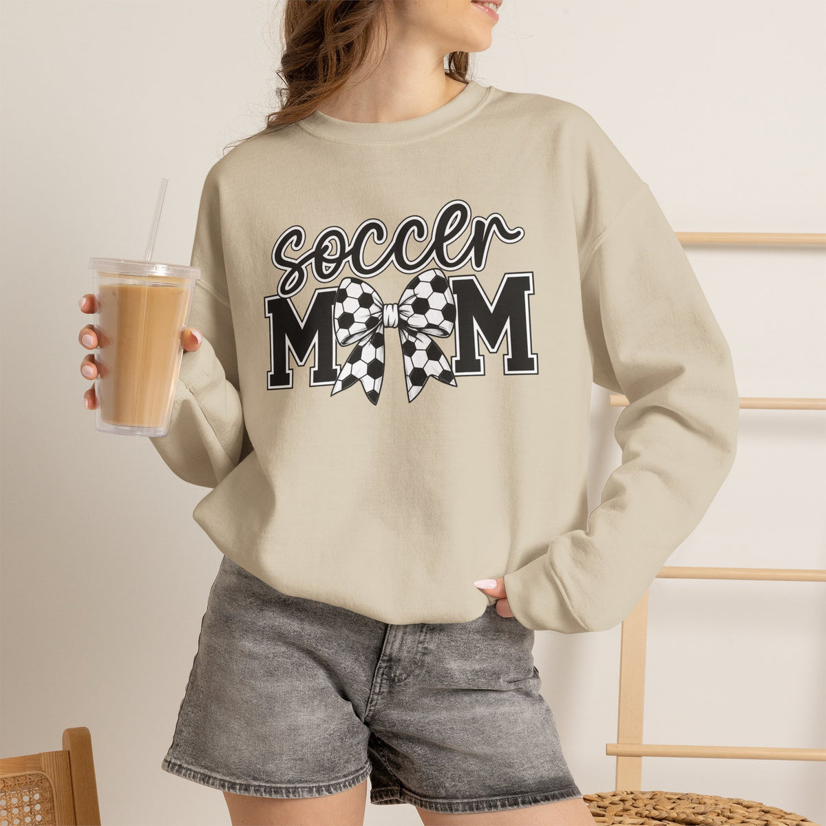 Soccer Mom Crewneck Sweatshirt — Cheer Mom Graphic Pullover with Soccer Bow