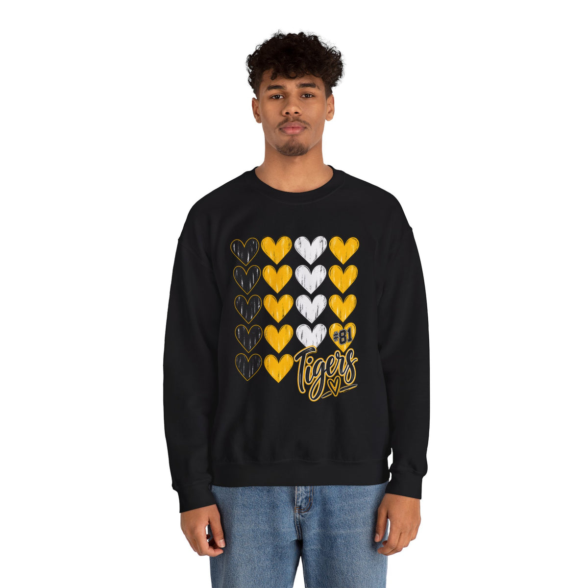 Tigers Heart Crewneck Sweatshirt — Black & Gold School Spirit