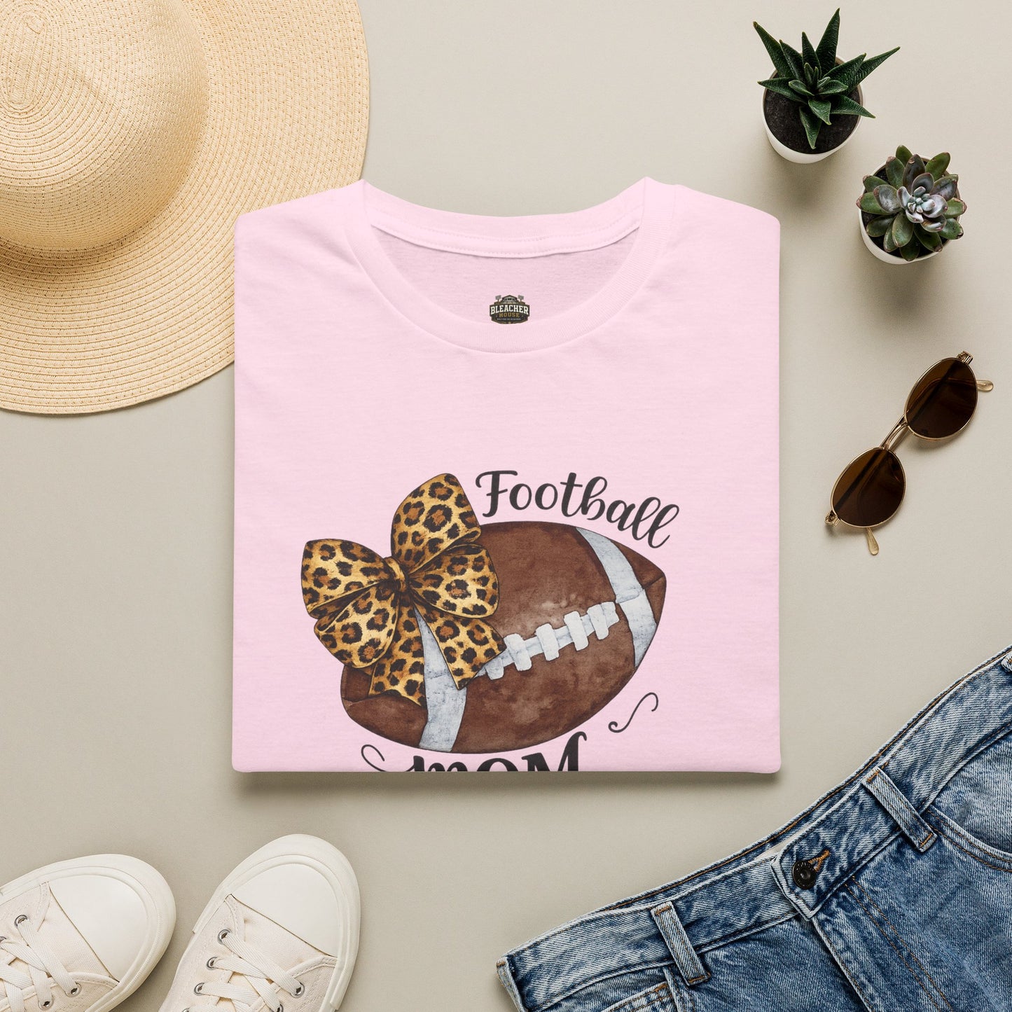 Football Mom T-Shirt — Leopard Bow Game Day Tee