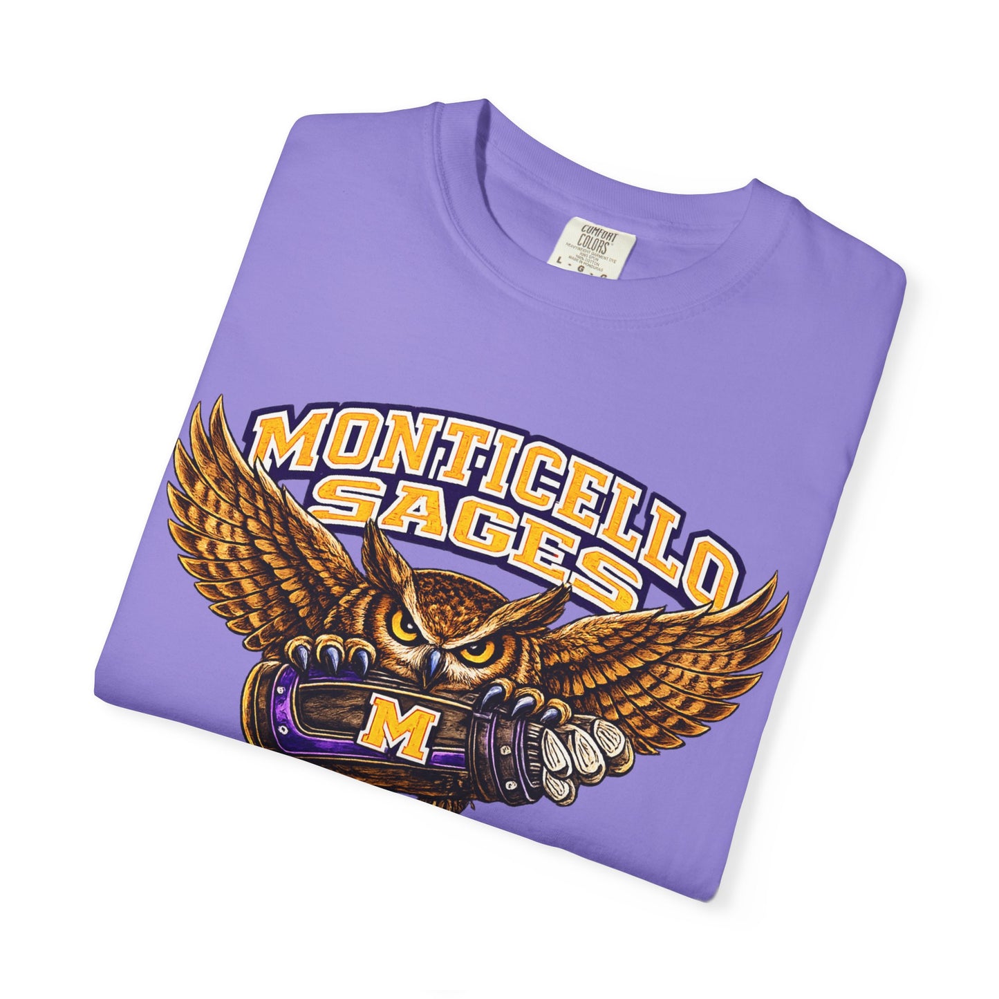 Monticello Sages Golf T-Shirt — Vintage Owl & Wings Team Tee