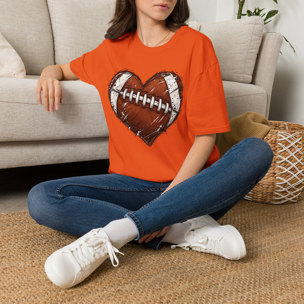 Football Heart Graphic T-Shirt — Vintage Grunge Sports Tee