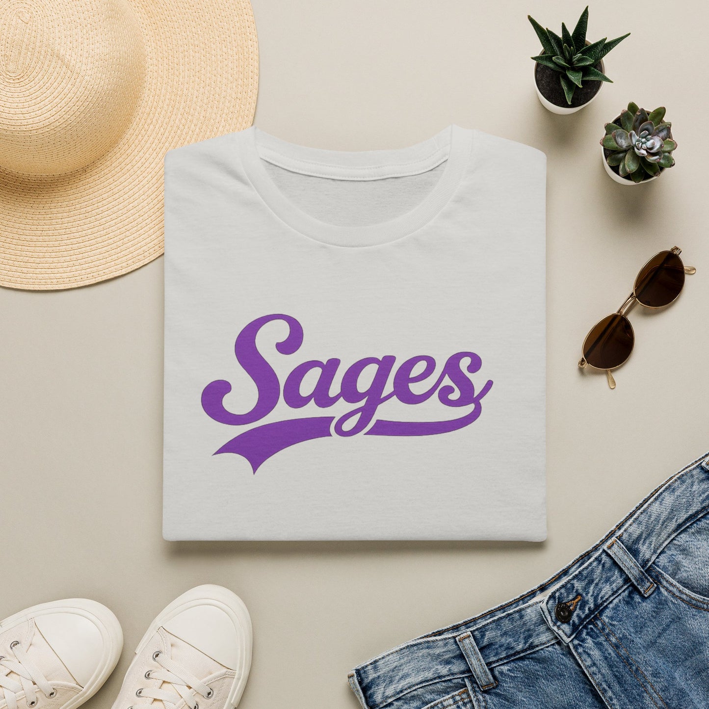 Sages Script T‑Shirt — Vintage Purple Team Logo Tee