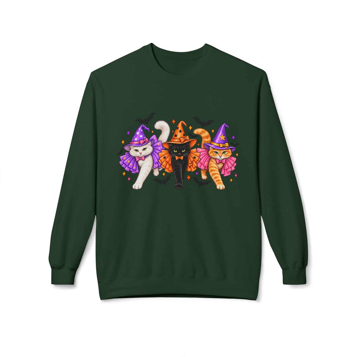Halloween Cats Crewneck Sweatshirt — Cute Witch Cat Trio Graphic