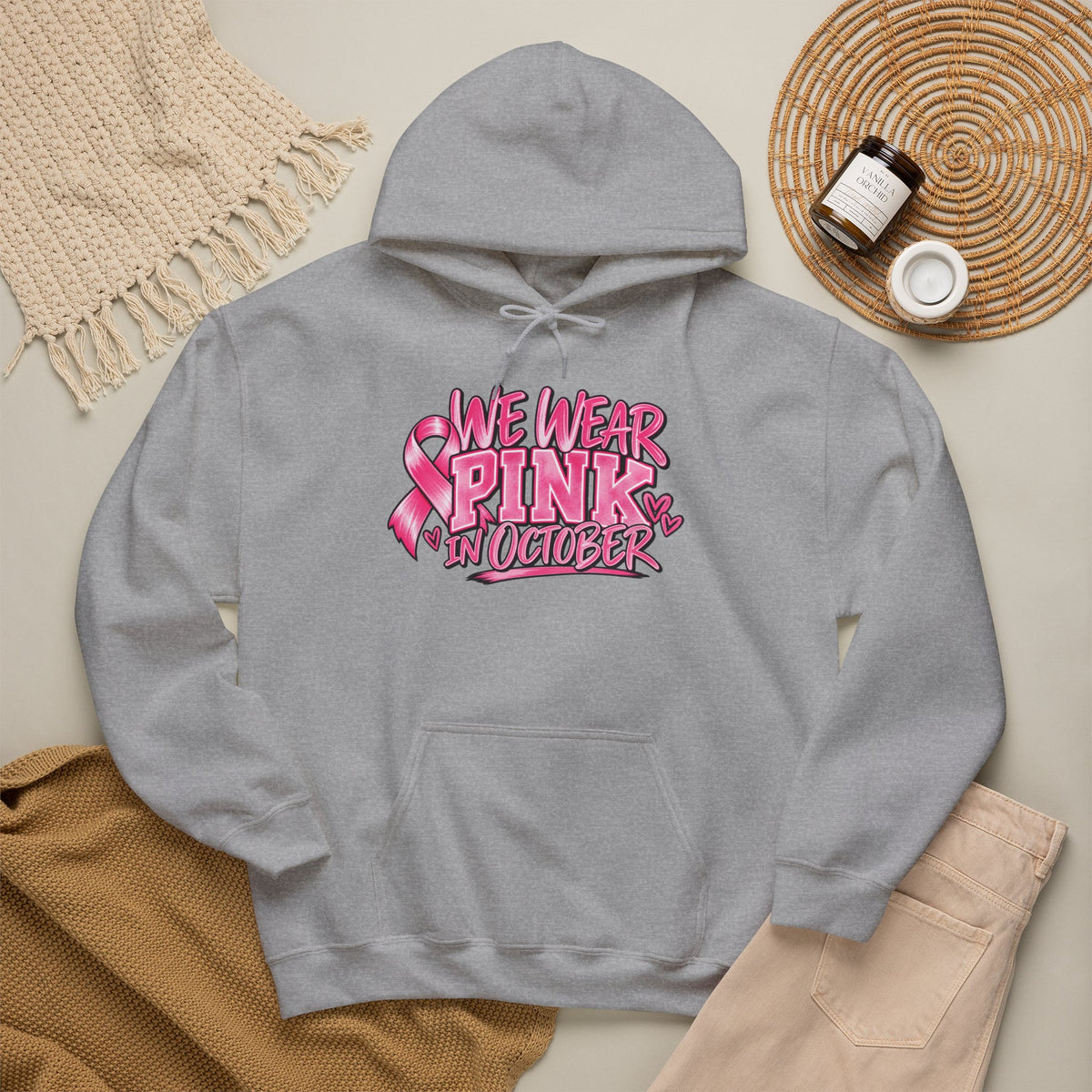Breast Cancer Awareness Hoodie — "We Wear Pink in October" Pullover