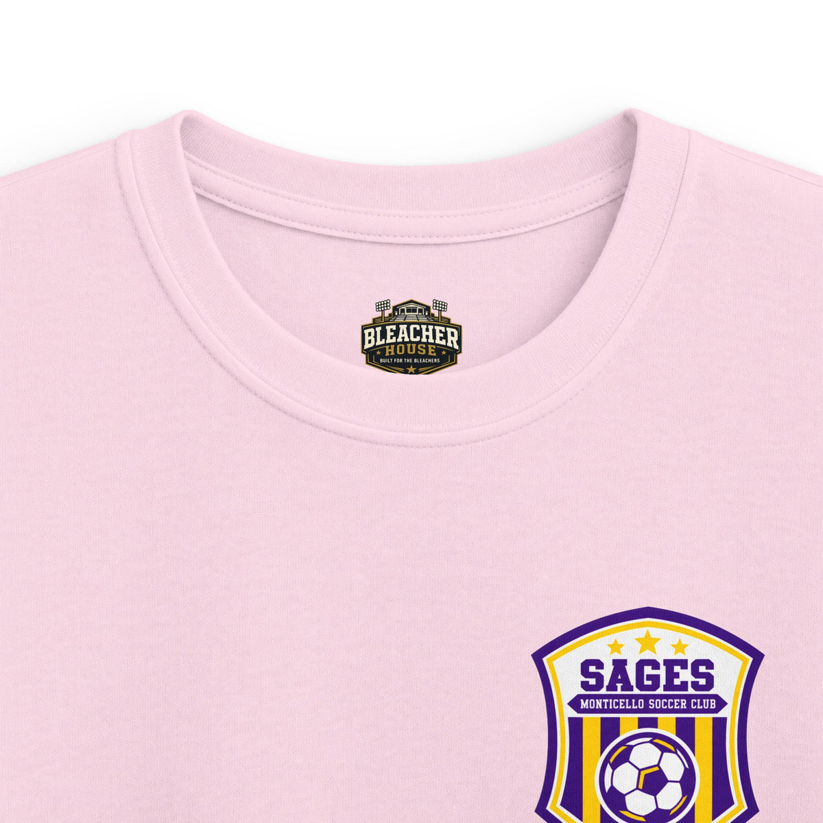 YOUTH Monticello Soccer Club Graphic Goal T Shirt - Crest on Front, Graphic Soccer Goal On Back