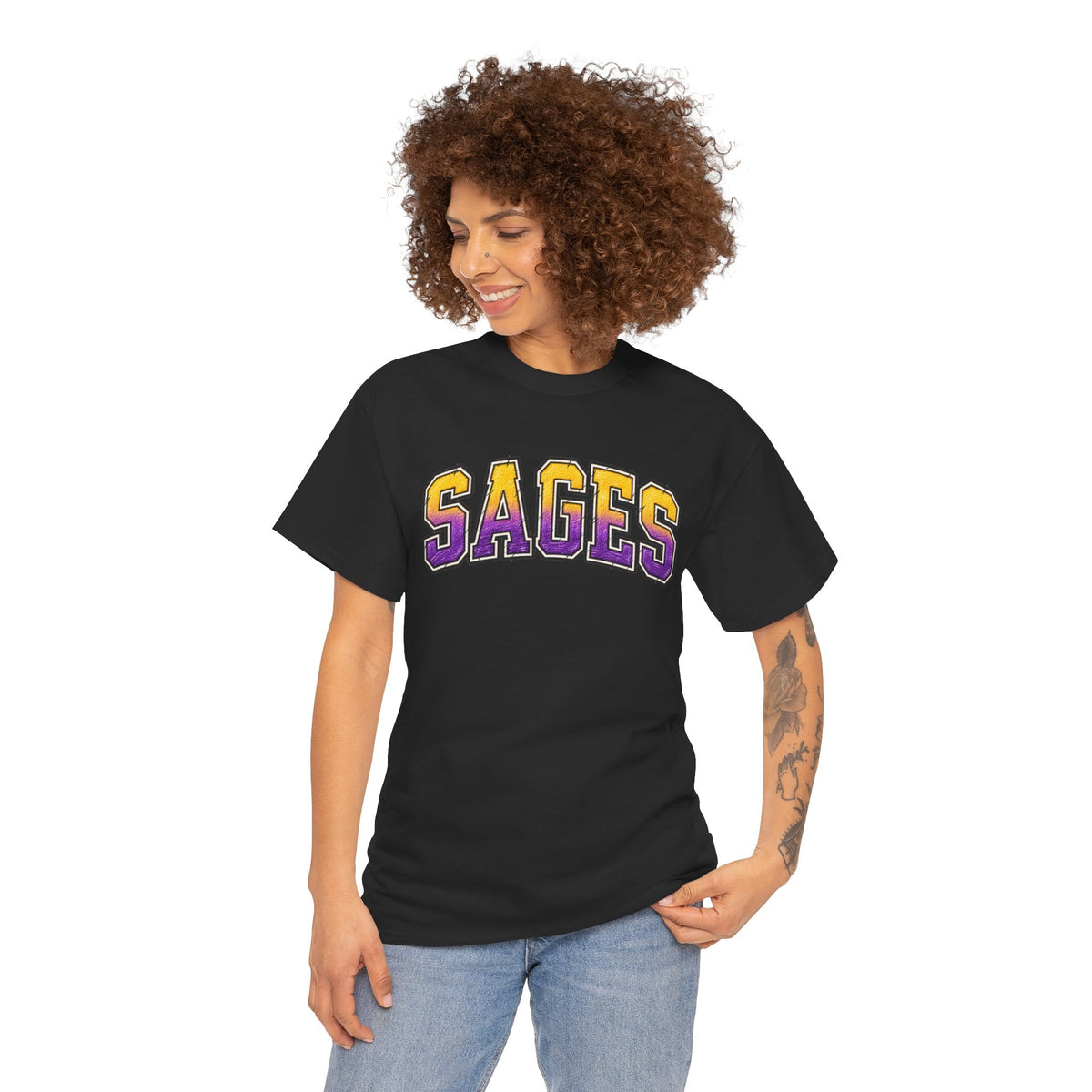 Sages Graphic T-Shirt — Collegiate Purple & Gold Lettering Tee