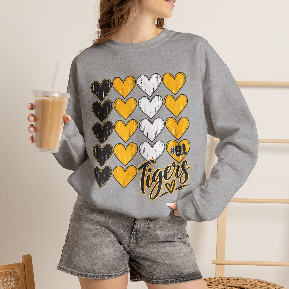 Tigers Heart Crewneck Sweatshirt — Black & Gold School Spirit
