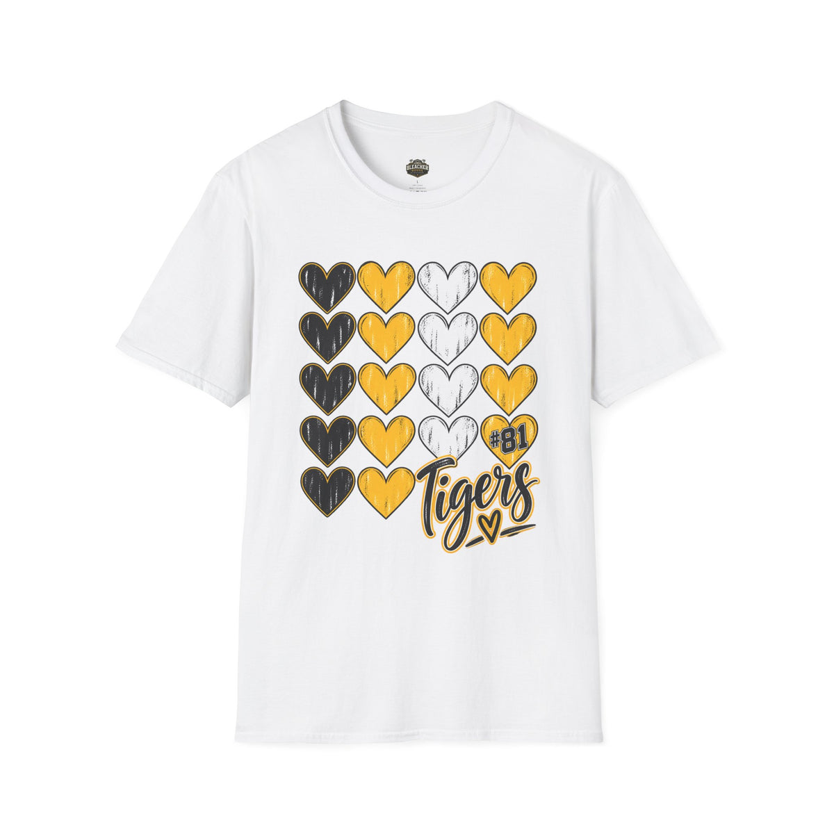 T-Shirt — Yellow & Black Heart Grid "Tigers" School Spirit Tee