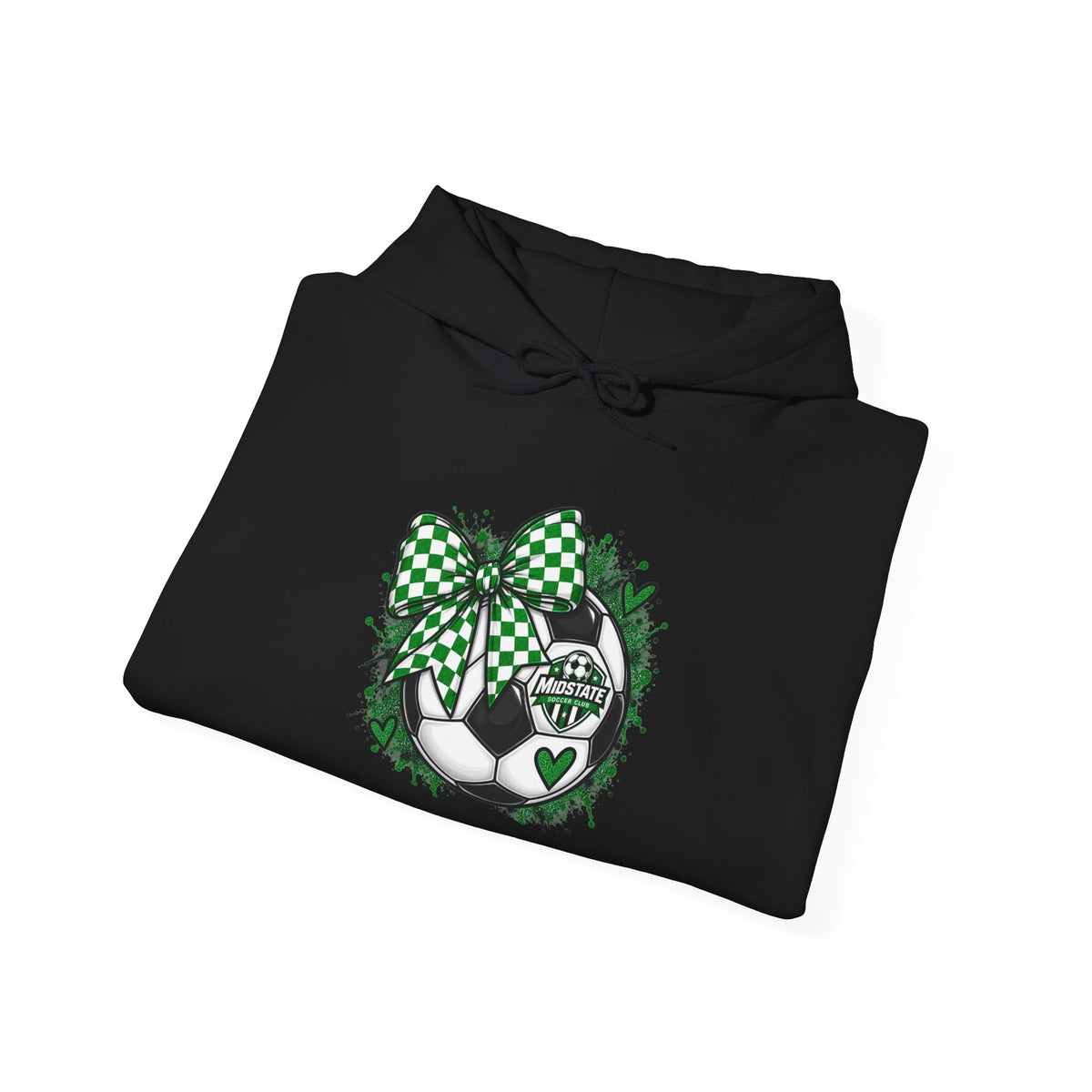 Midstate Soccer Hoodie — Green Plaid Bow Kitty Design