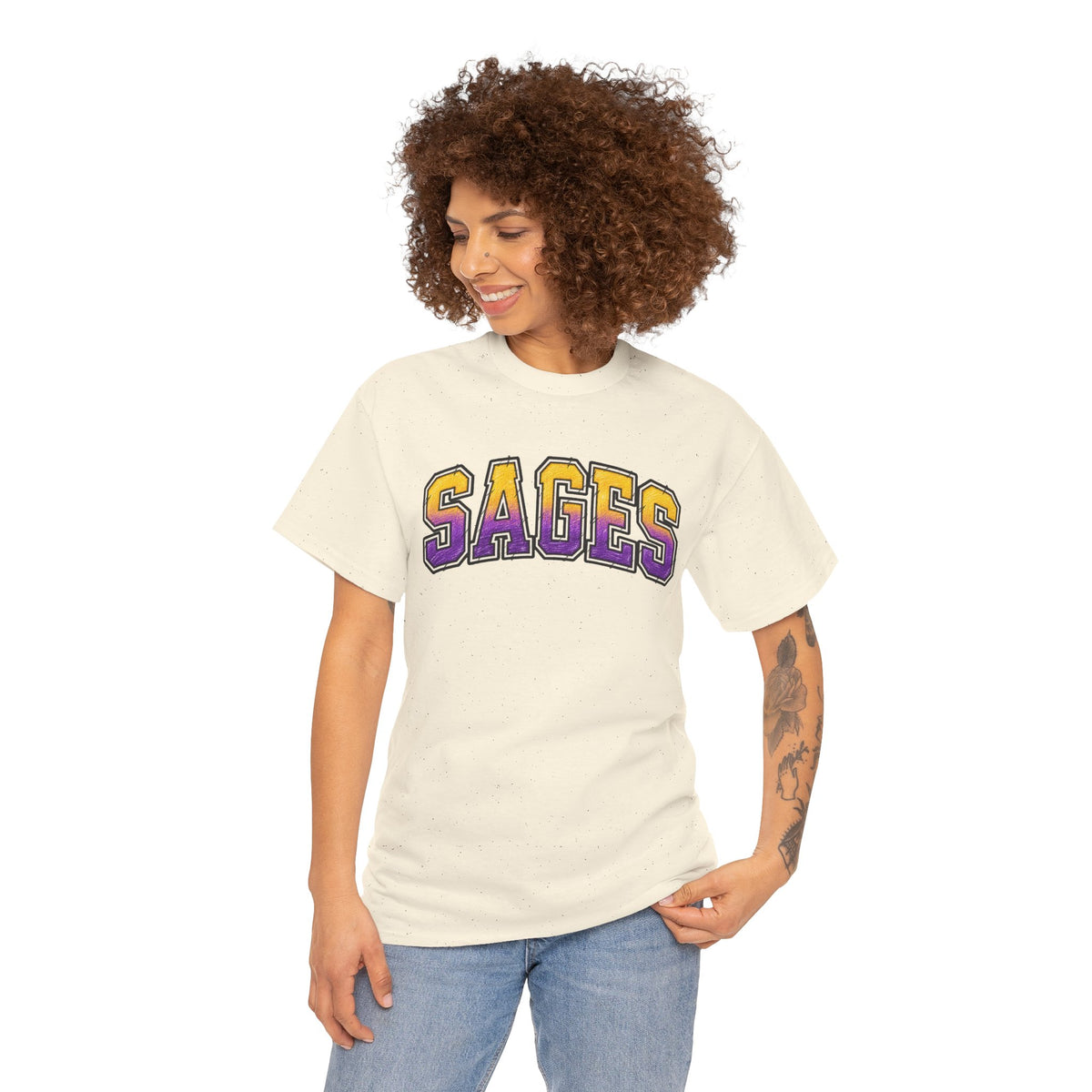 Sages Graphic T-Shirt — Collegiate Purple & Gold Lettering Tee