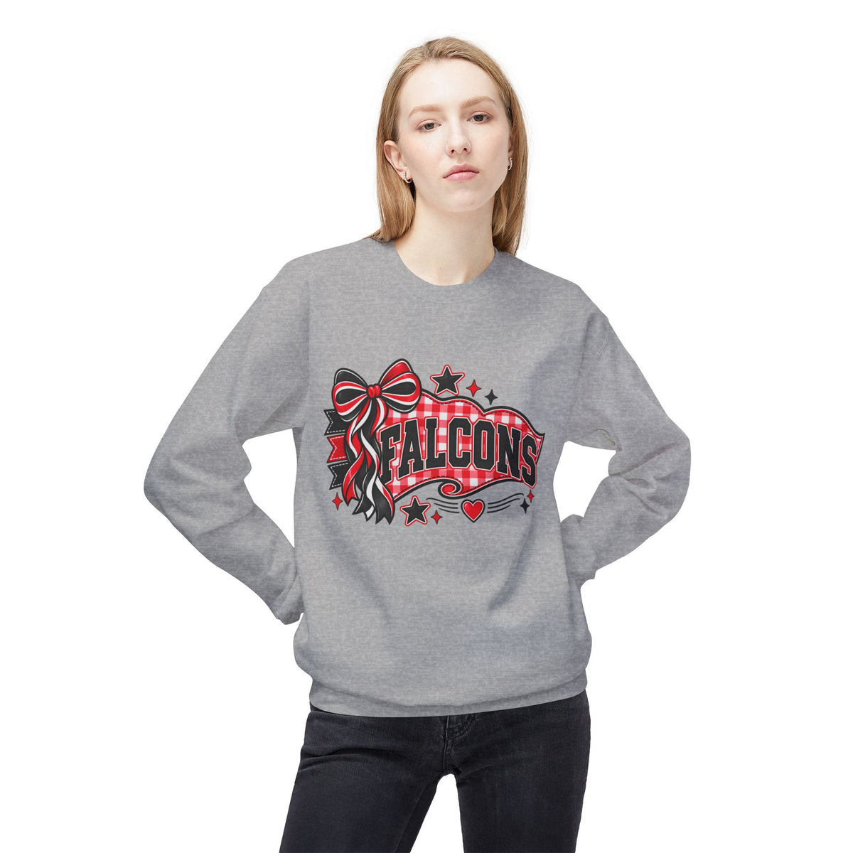 Falcons Sweatshirt — Red & Black Bow School Spirit Crewneck