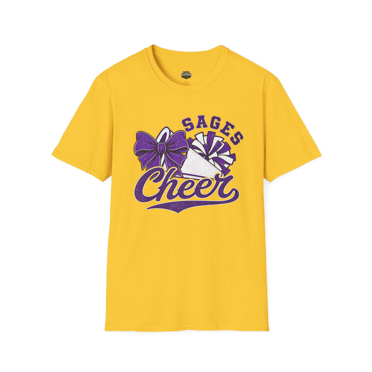 Sages Cheer T‑Shirt — Purple Bow & Pom Design
