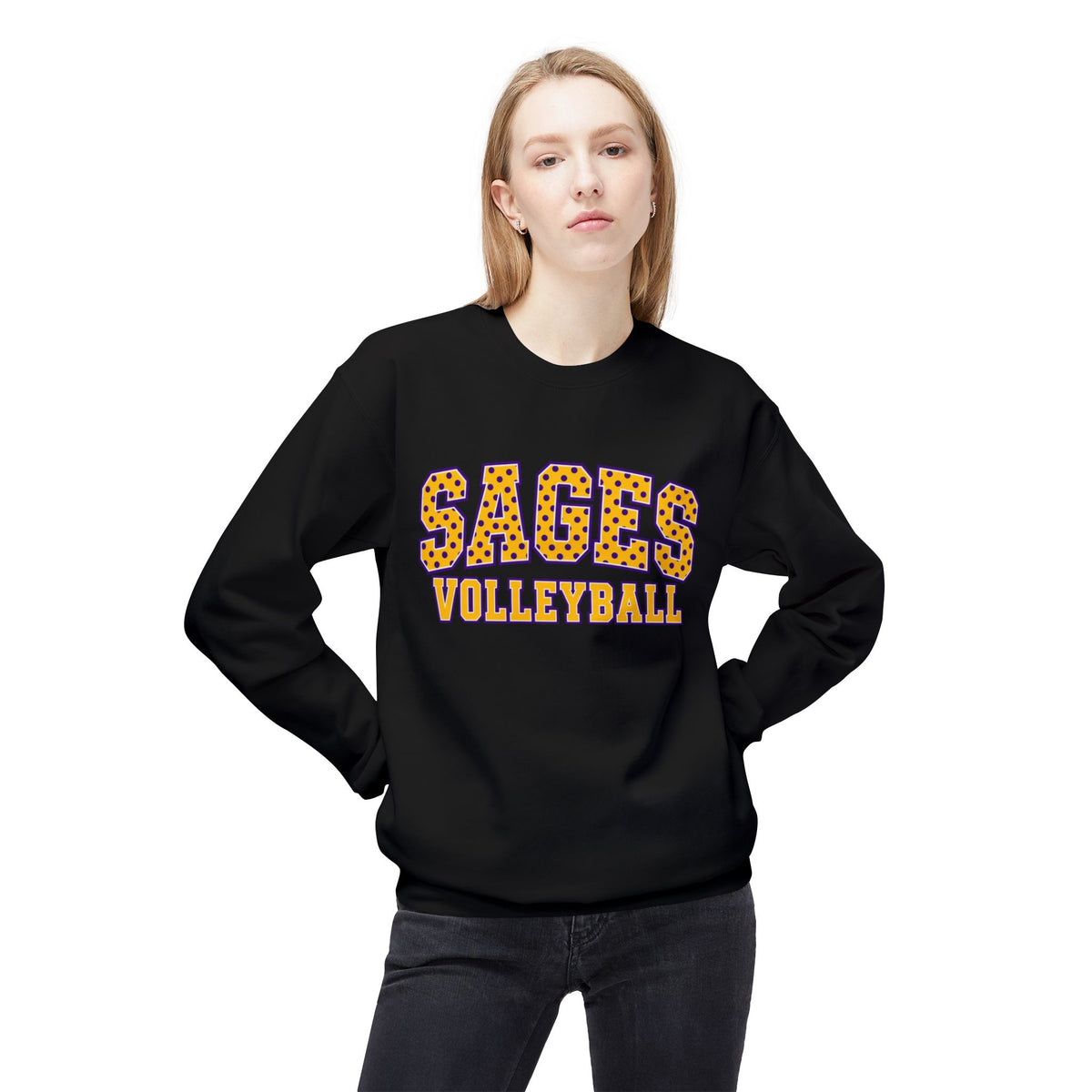Sages Volleyball Crewneck Sweatshirt — Retro Leopard Lettering