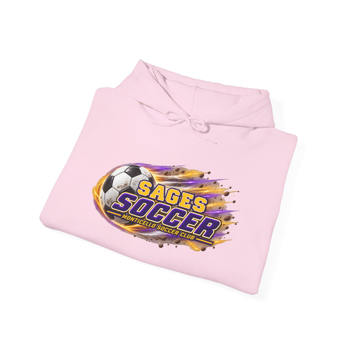 Sages Soccer Hoodie — Purple & Gold Flame Graphic Sweatshirt with Hood