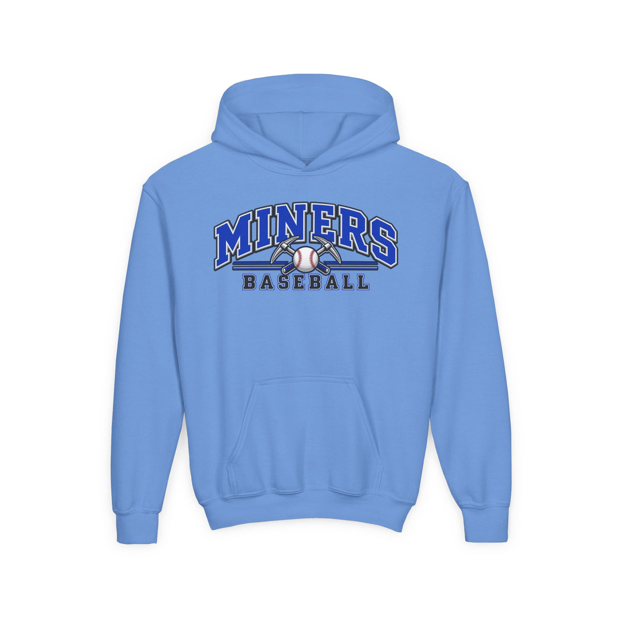 YOUTH Miners Baseball Hoodie — Pickaxe Cross Logo Graphic