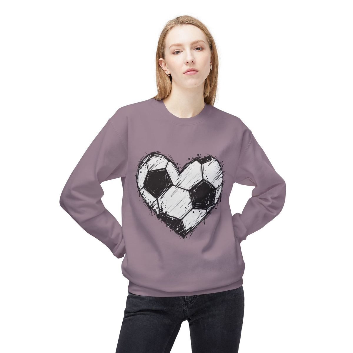 Soccer Heart Crewneck Sweatshirt – Distressed Sketch Football Graphic
