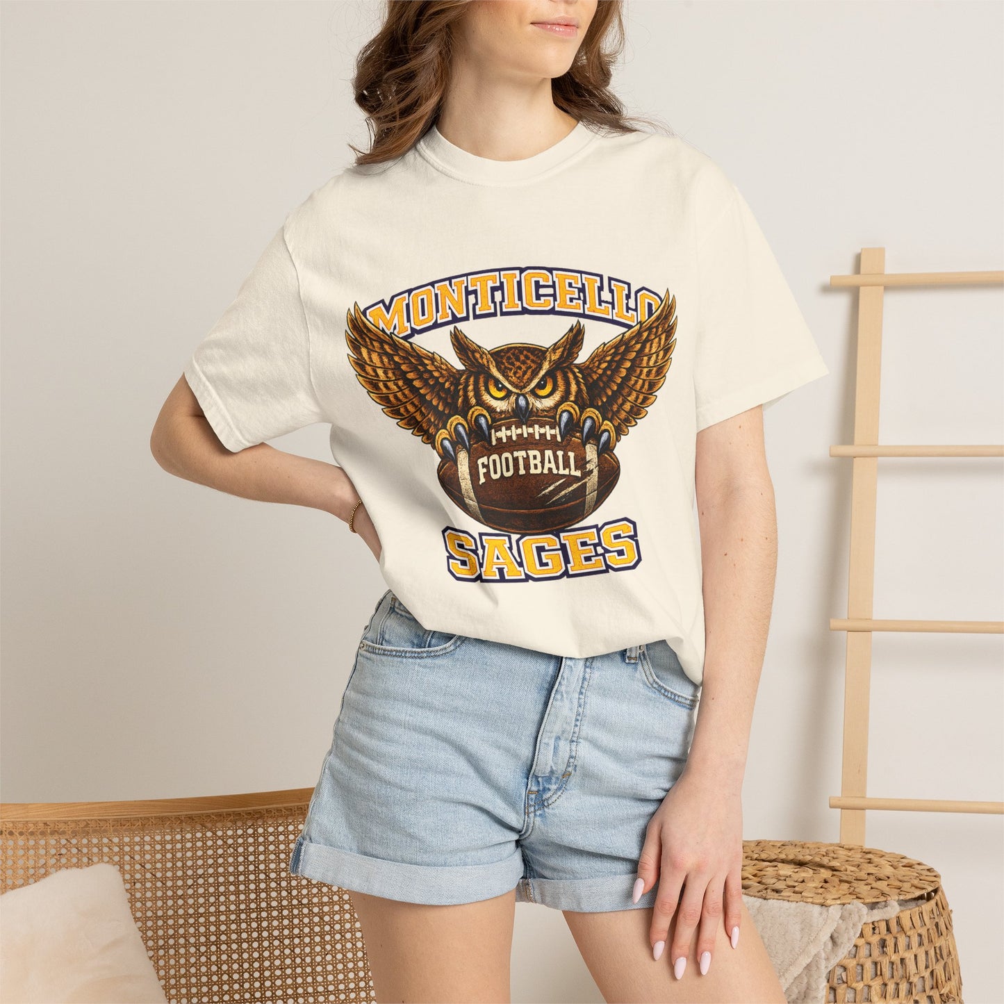 Monticello Sages Football T-Shirt — Vintage Owl & Wings Team Tee