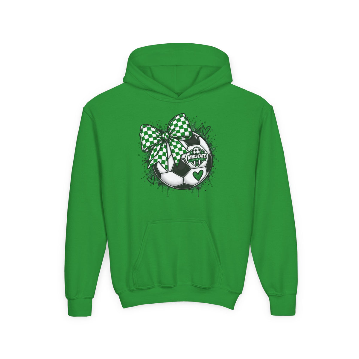 Youth Midstate Hoodie — St. Patrick's Soccer Shamrock Bow Graphic