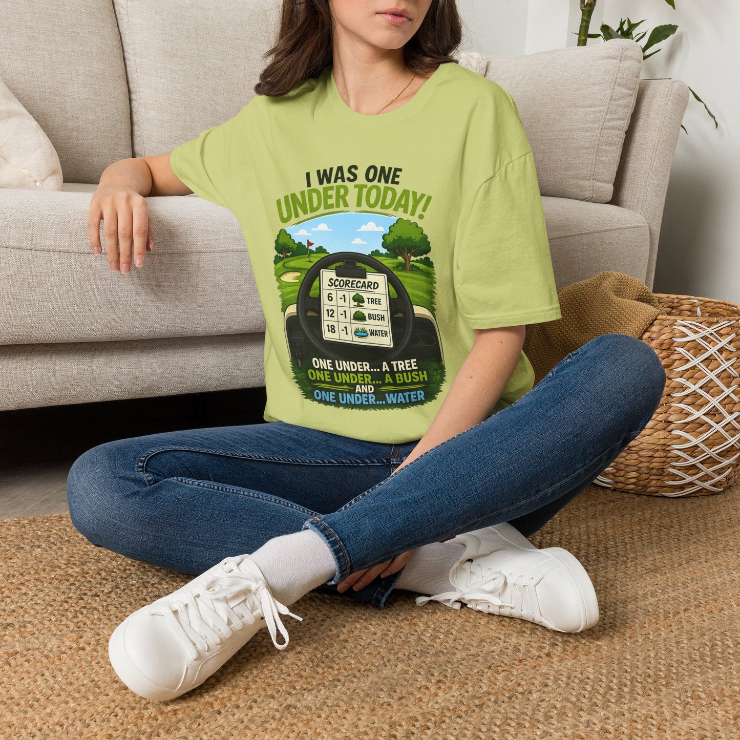 Golf T-Shirt — "I Was One Under Today!" ANIMATED VERSION - Scorecard Golf Humor Shirt