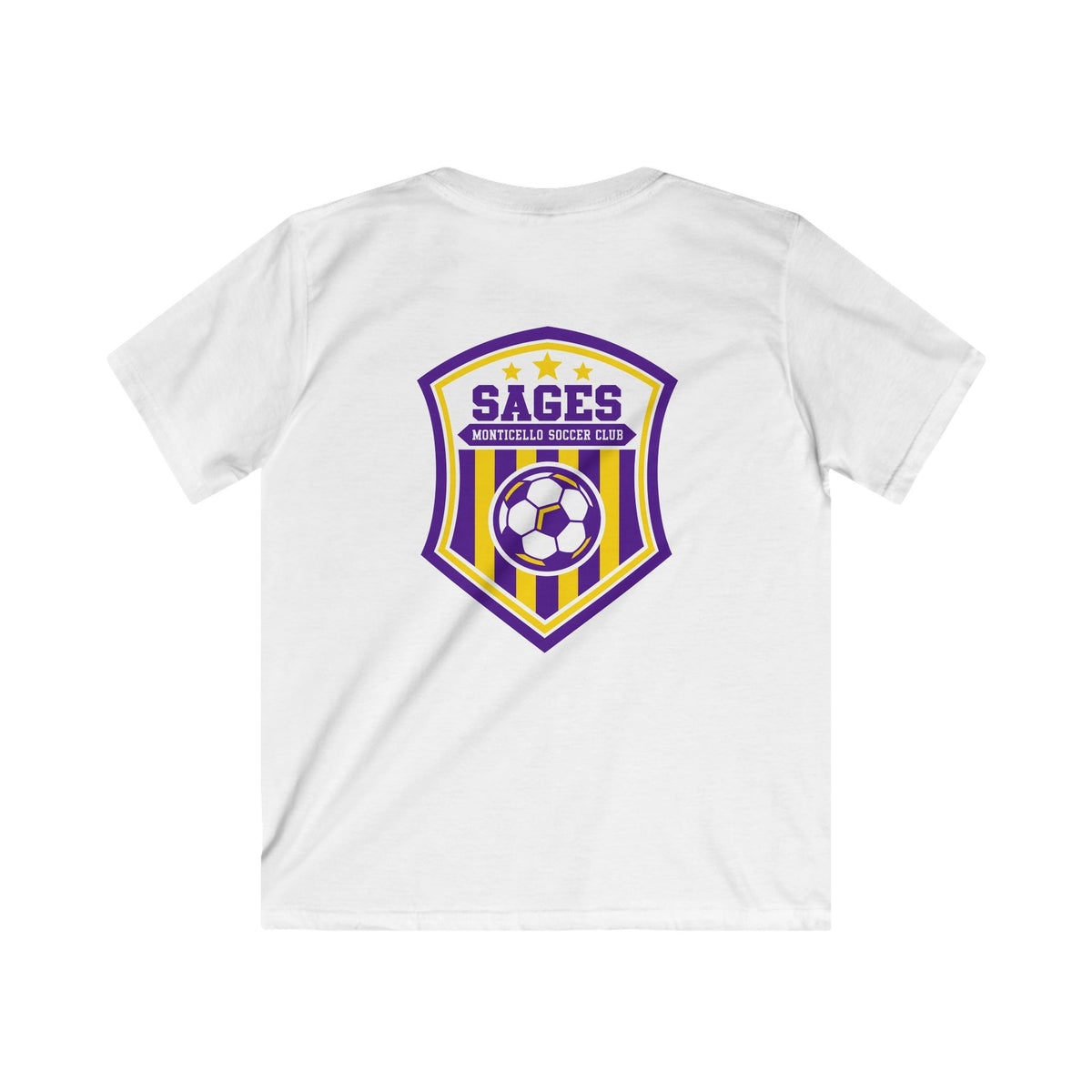 YOUTH Monticello Soccer Club T-Shirt — Minimal Chest Logo With Crest On Back