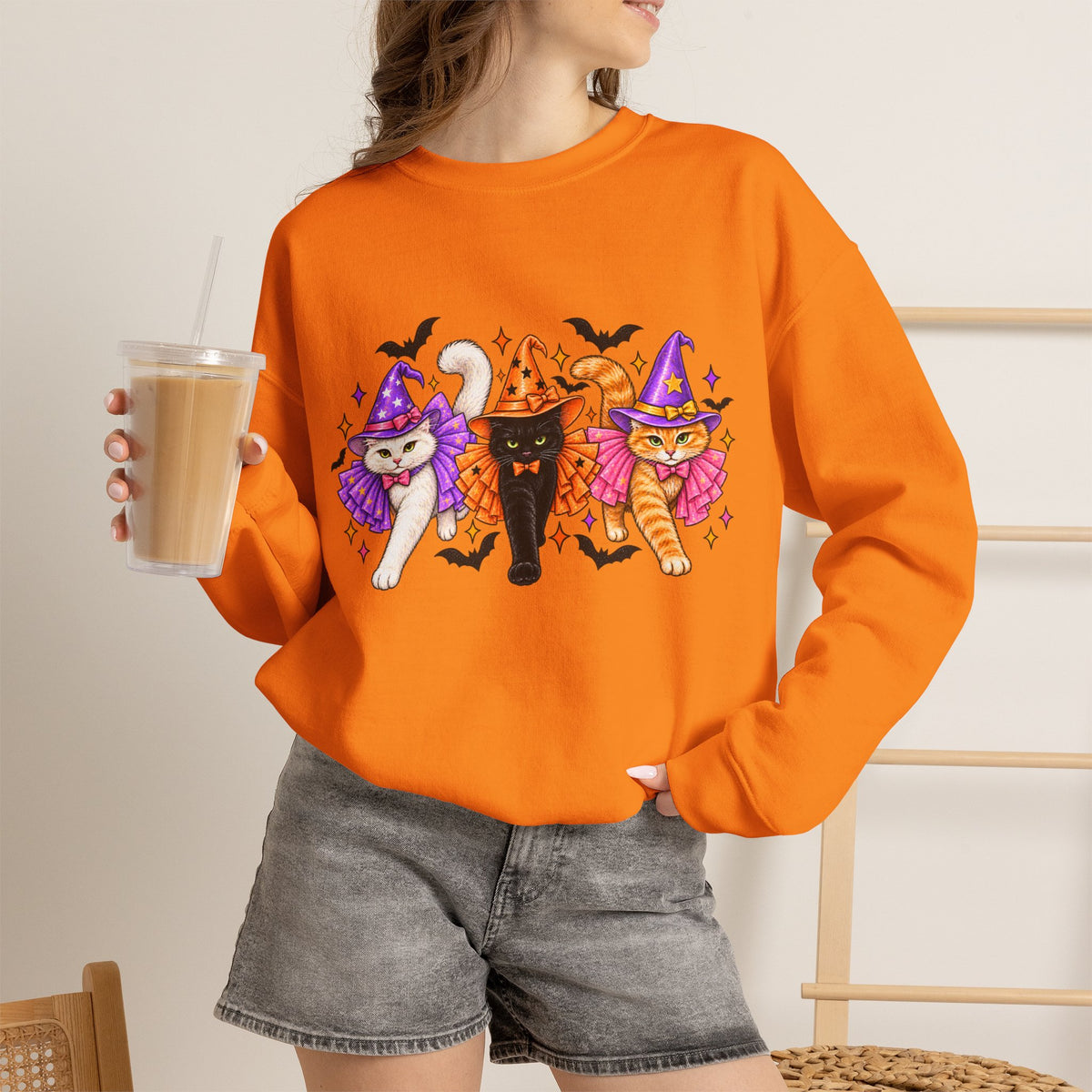 Halloween Witch Cats Crewneck Sweatshirt