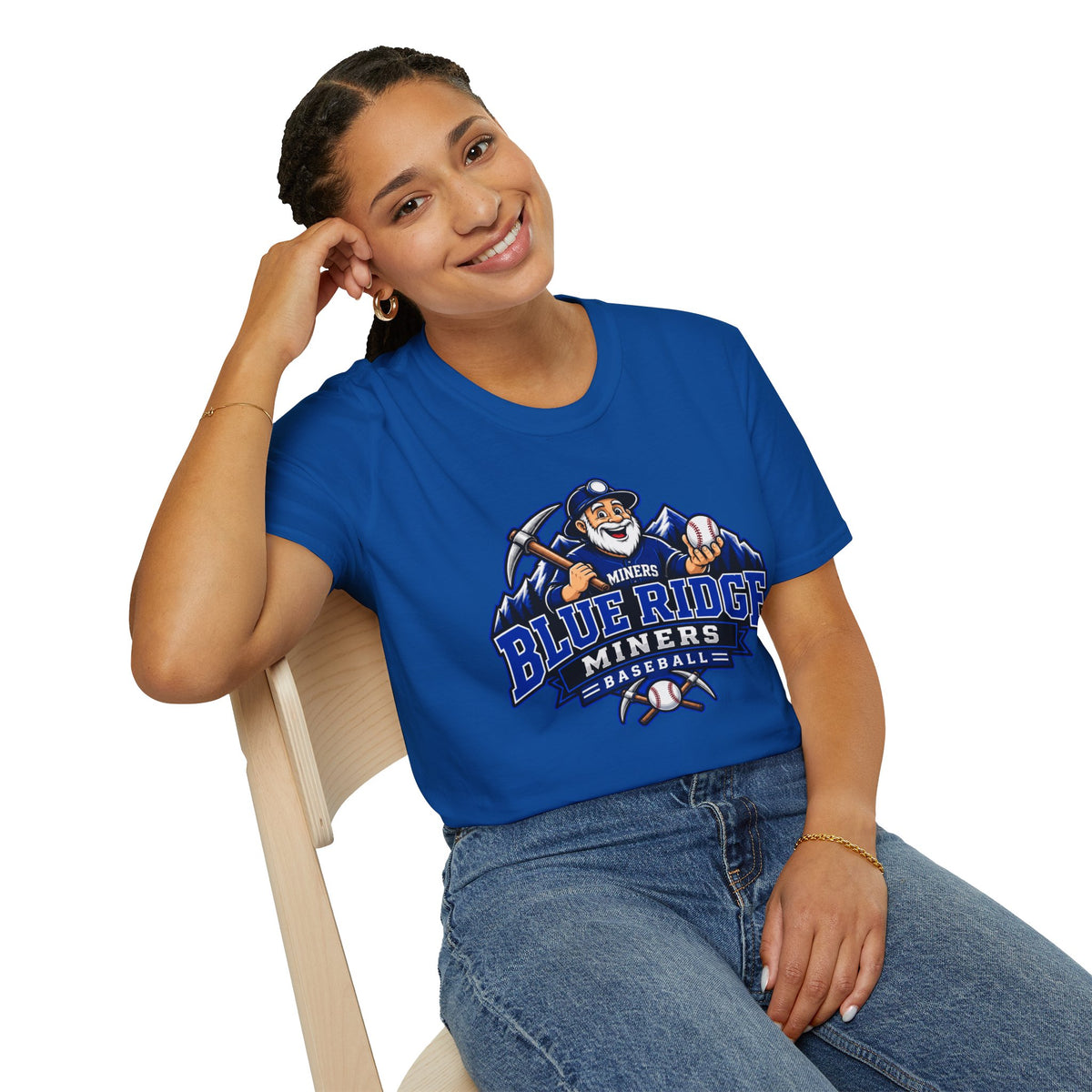 Blue Ridge Miners Mascot and Logo T‑Shirt — Unisex Softstyle Tee