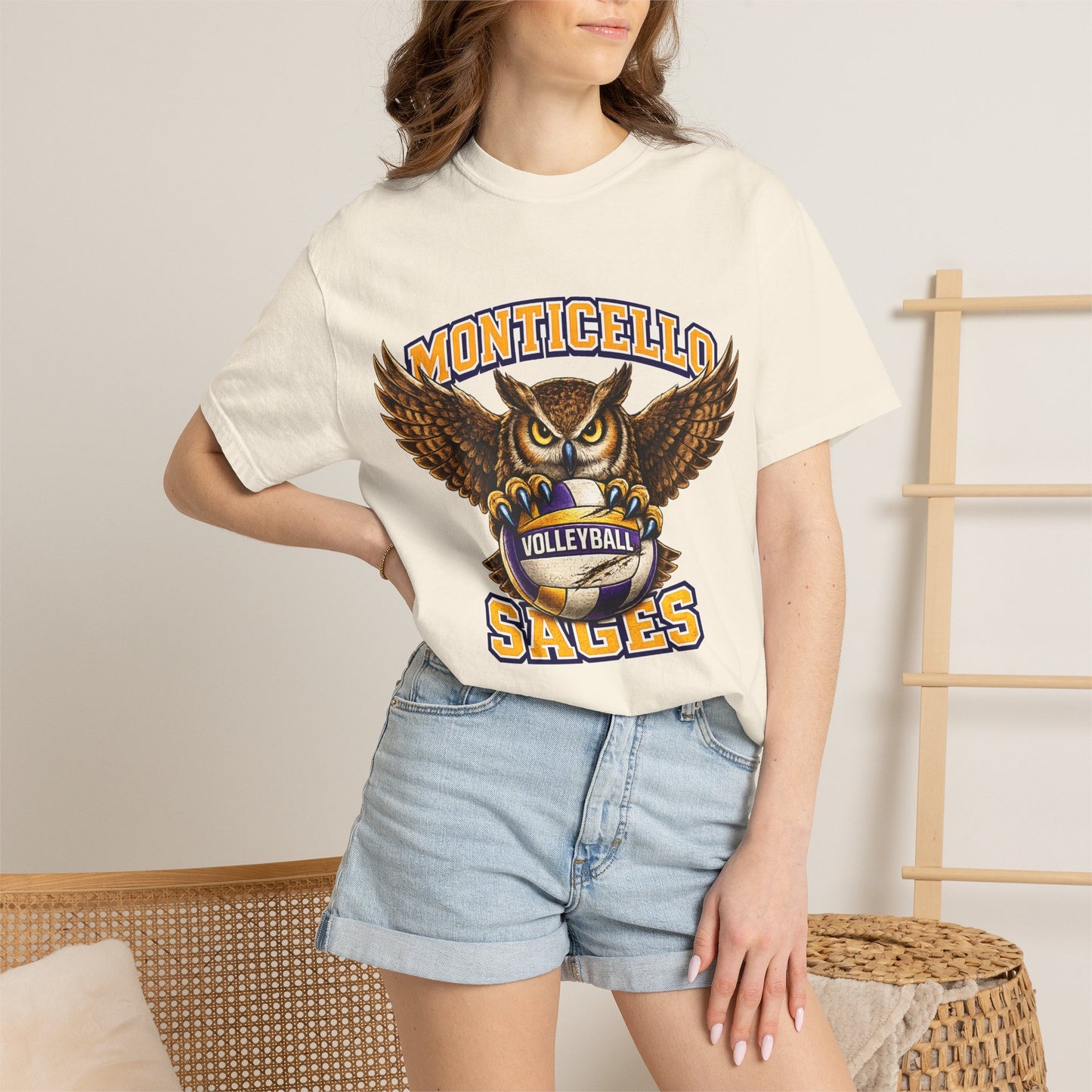 Monticello Sages Volleyball T-Shirt — Vintage Owl & Wings Team Tee
