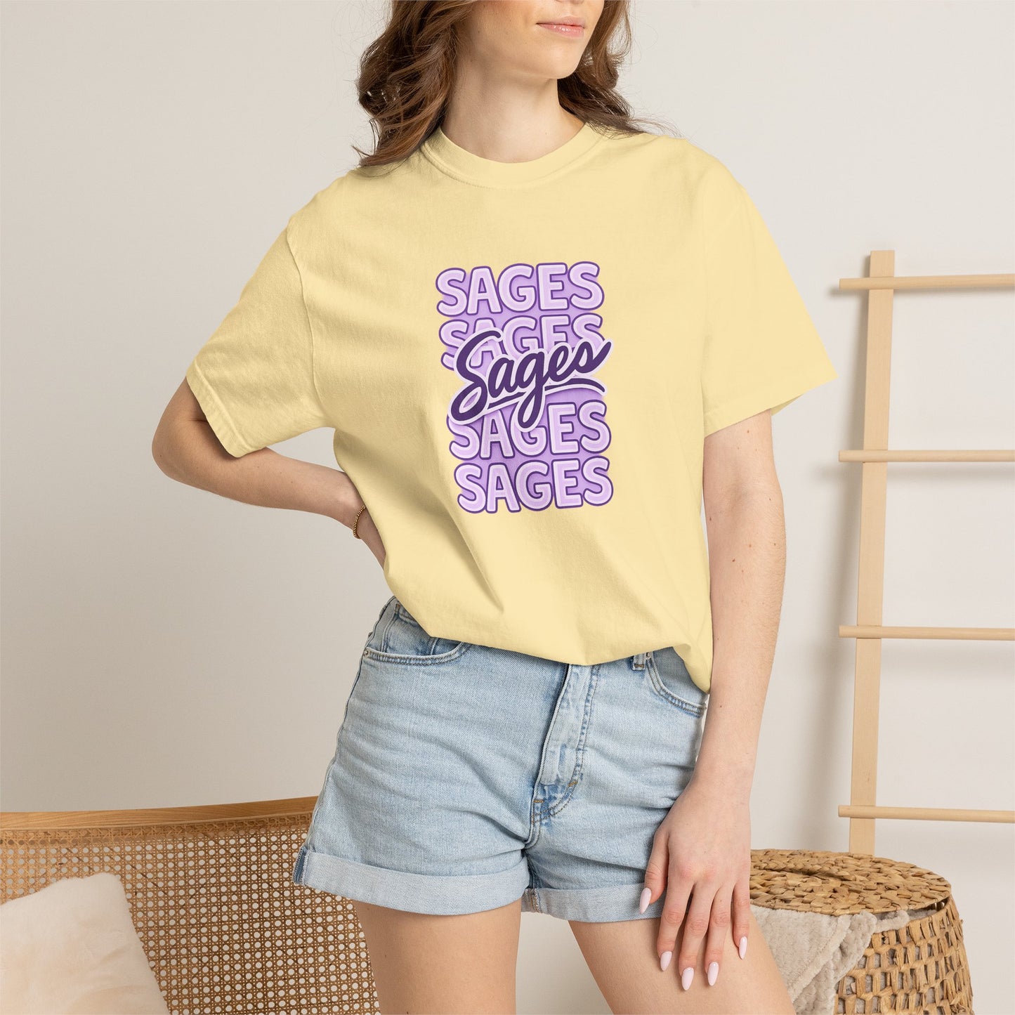 Sages Retro Stacked Text T-Shirt — Lavender Graphic Tee