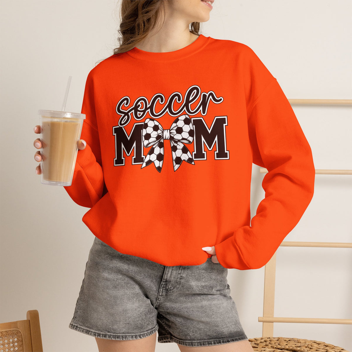 Soccer Mom Crewneck Sweatshirt — Cheer Mom Graphic Pullover with Soccer Bow